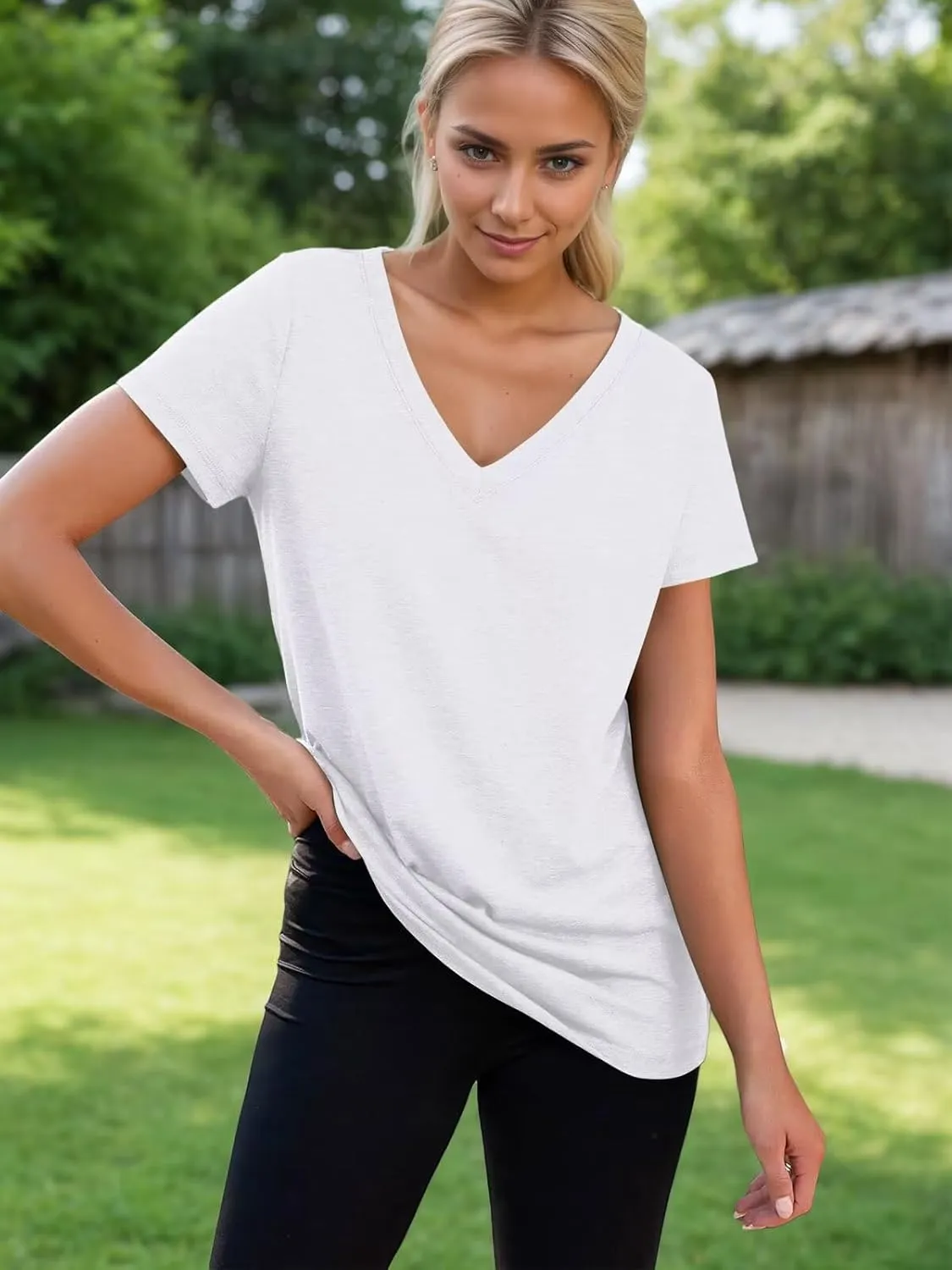 3 Pack Women's T Shirts Short Sleeve Basic Tees, 2025 Spring Summer Clothing V Neck Casual Tops Trendy Outfits