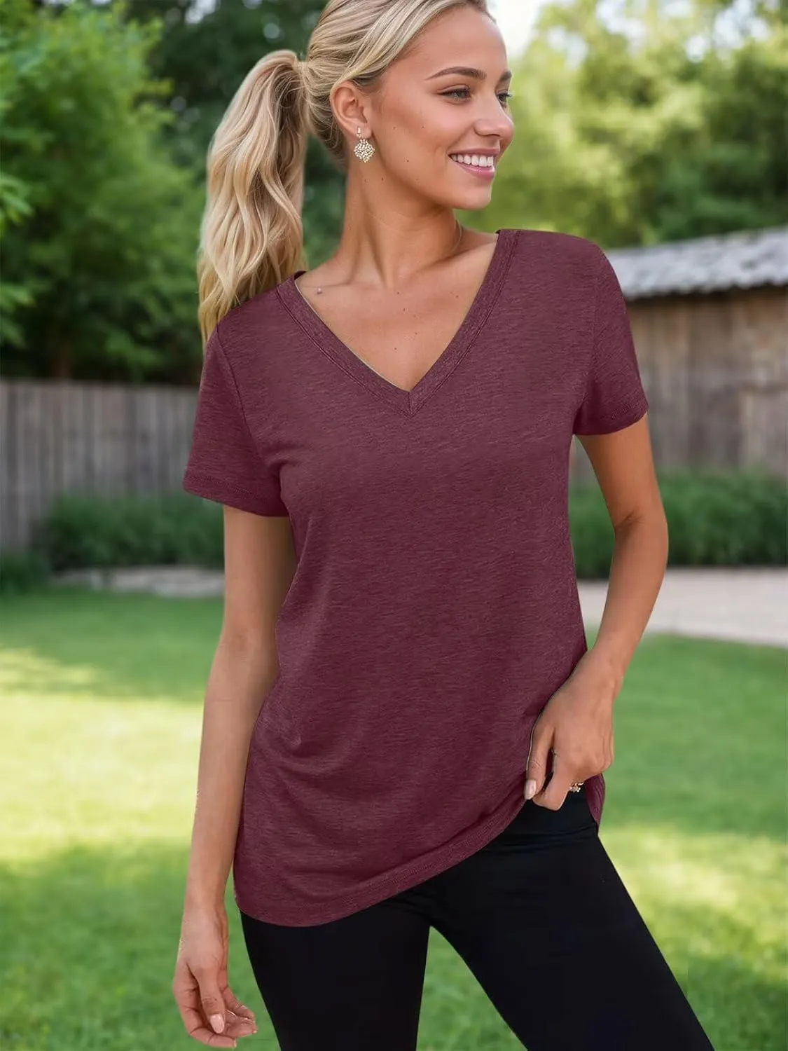 3 Pack Women's T Shirts Short Sleeve Basic Tees, 2025 Spring Summer Clothing V Neck Casual Tops Trendy Outfits