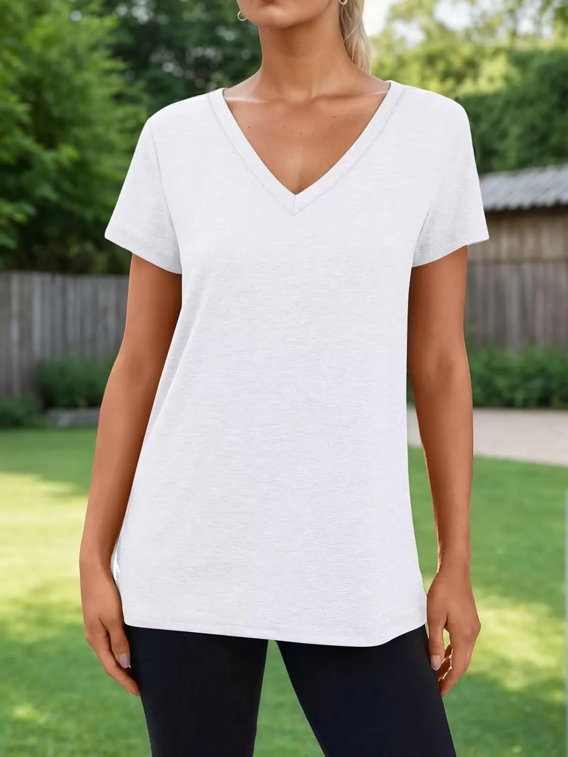 3 Pack Women's T Shirts Short Sleeve Basic Tees, 2025 Spring Summer Clothing V Neck Casual Tops Trendy Outfits