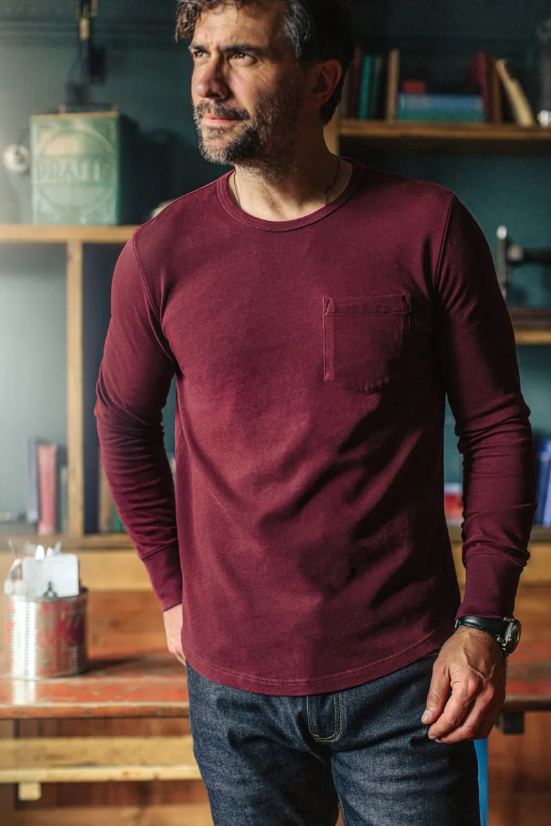 &SONS Boxer Pocket Long Sleeve T-Shirt Maroon