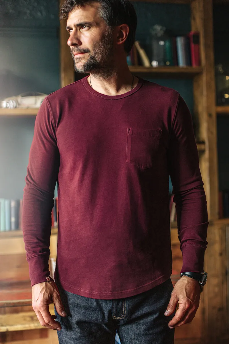 &SONS Boxer Pocket Long Sleeve T-Shirt Maroon