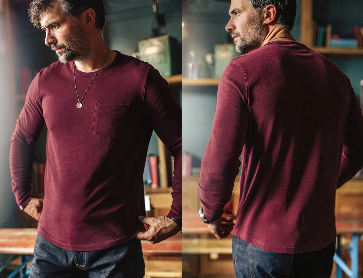 &SONS Boxer Pocket Long Sleeve T-Shirt Maroon