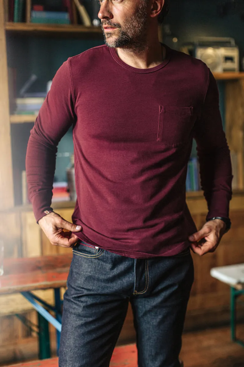 &SONS Boxer Pocket Long Sleeve T-Shirt Maroon