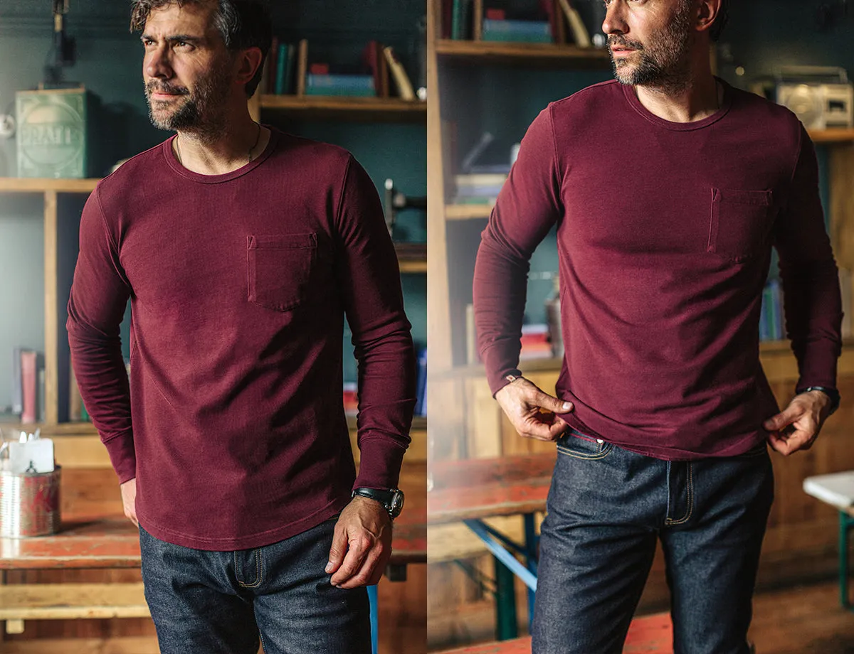 &SONS Boxer Pocket Long Sleeve T-Shirt Maroon