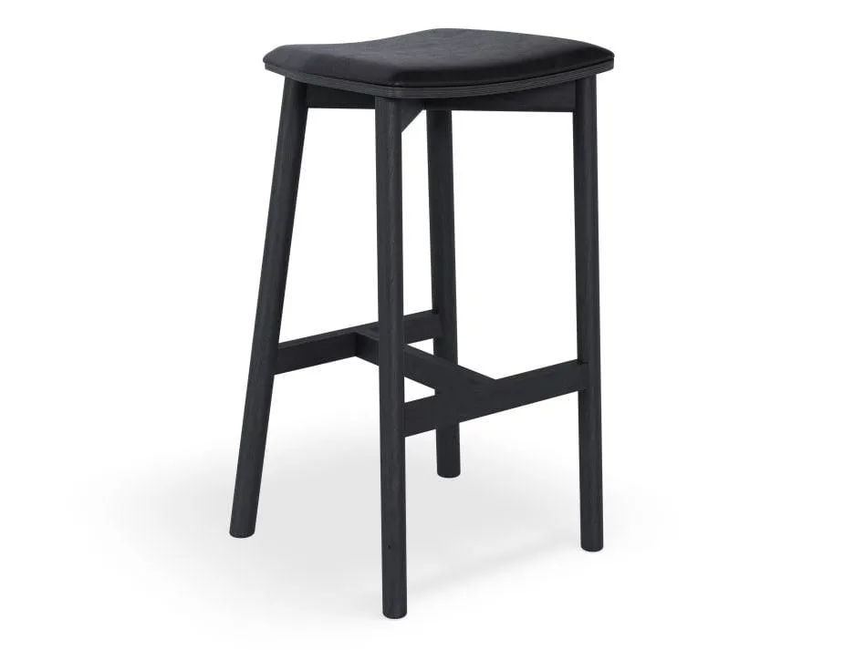 Andi Stool - Black - Backless with Pad - 66cm Seat Height Light Grey Fabric Seat Pad