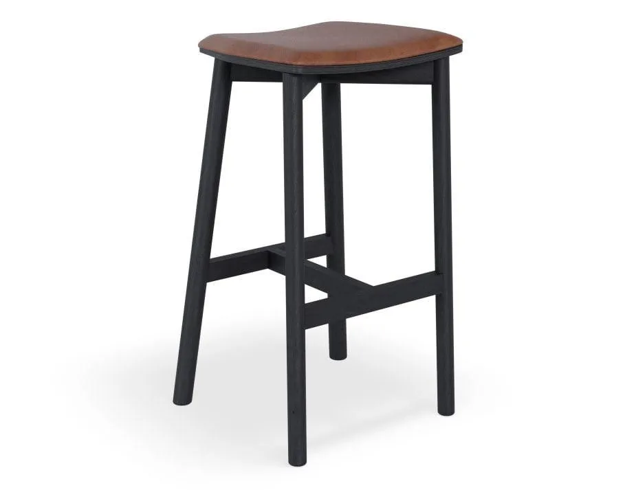 Andi Stool - Black - Backless with Pad - 66cm Seat Height Light Grey Fabric Seat Pad