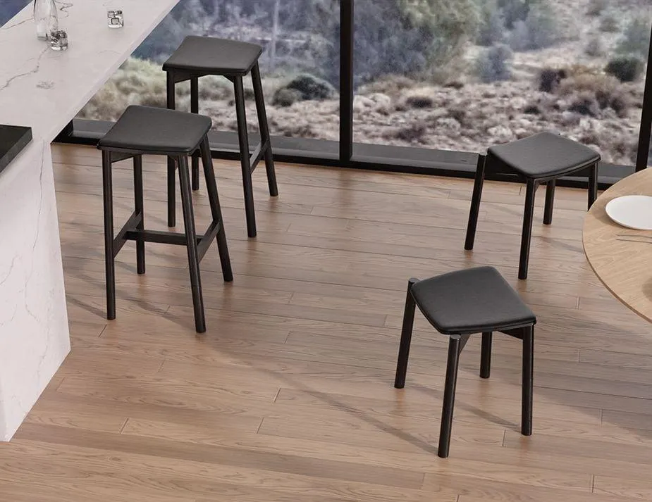 Andi Stool - Black - Backless with Pad - 66cm Seat Height Light Grey Fabric Seat Pad
