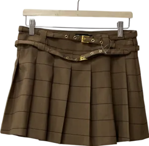 ASOS Beige Tailored Pleated Mini Skirt With Belt Detail UK 10