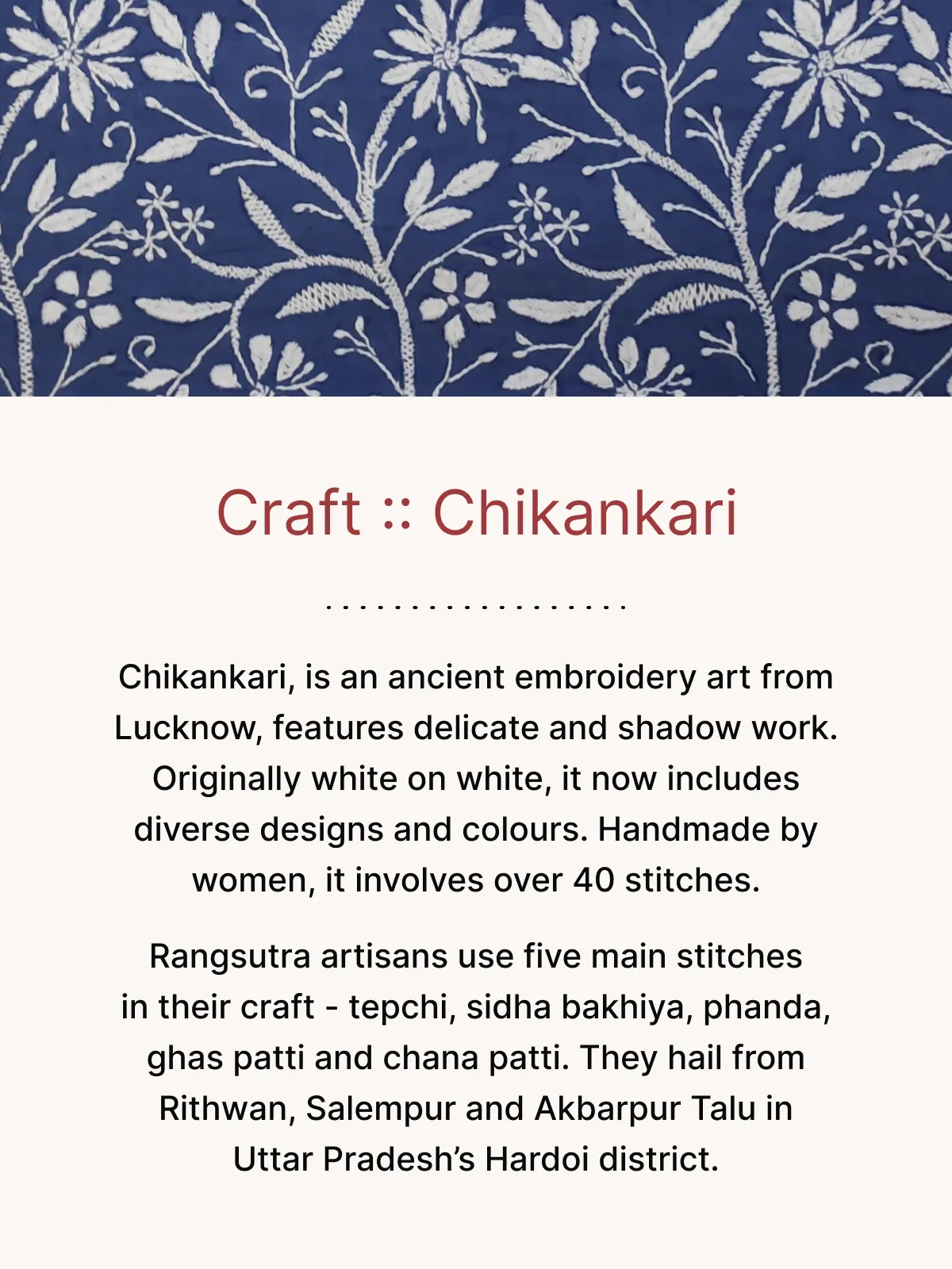 Avani Chikankari Off White Pure Cotton Round Neck Top