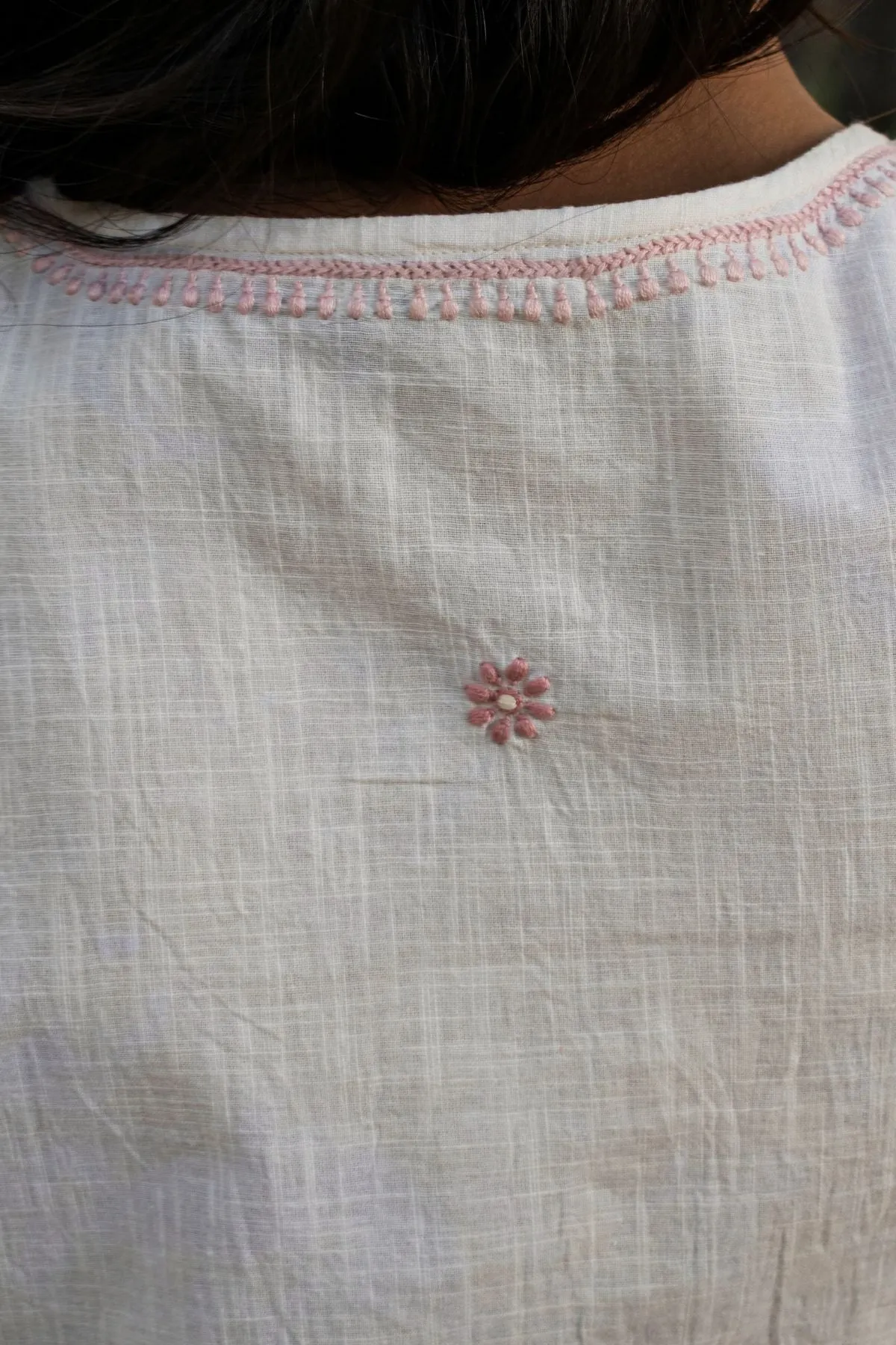 Avani Chikankari Off White Pure Cotton Round Neck Top
