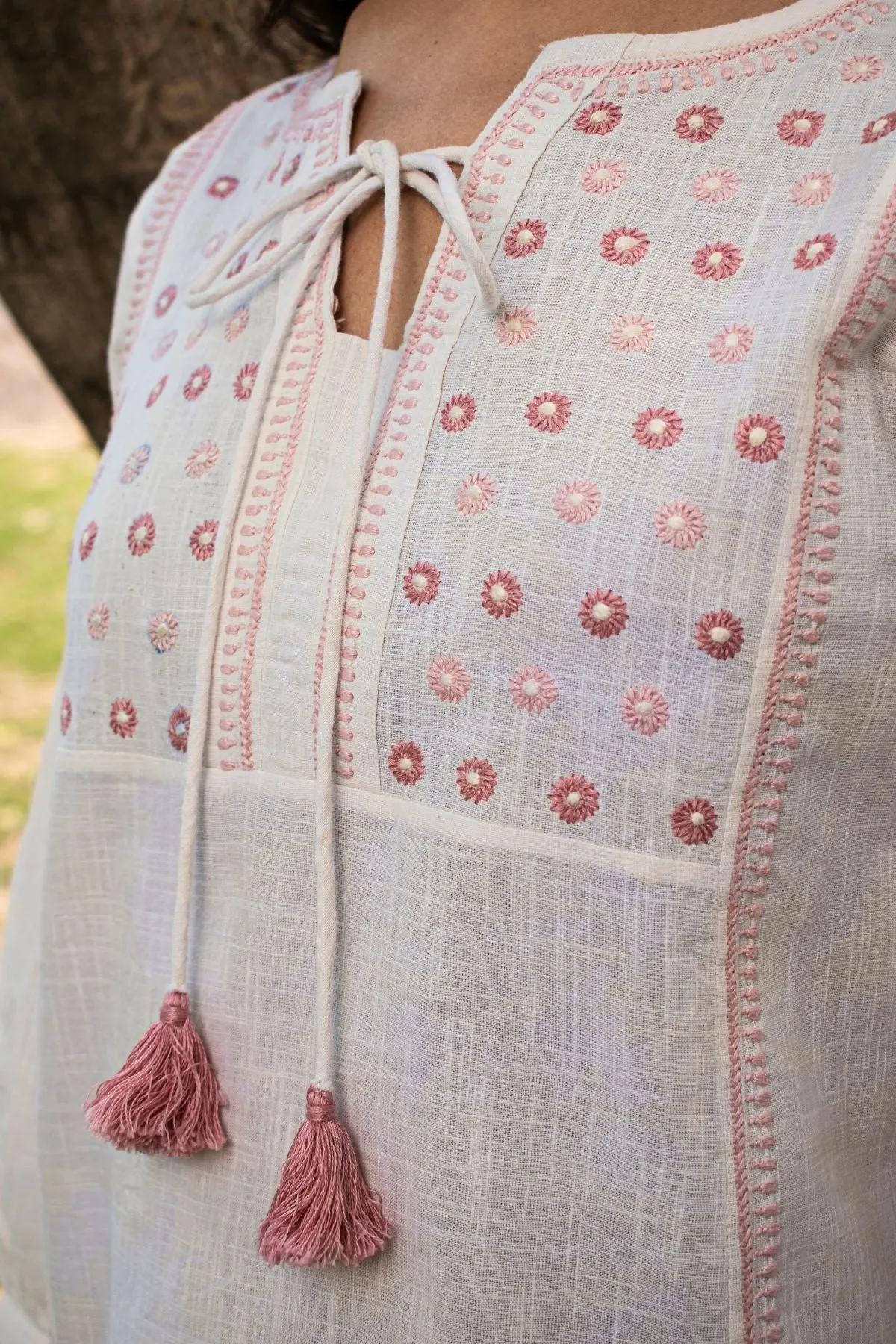 Avani Chikankari Off White Pure Cotton Round Neck Top
