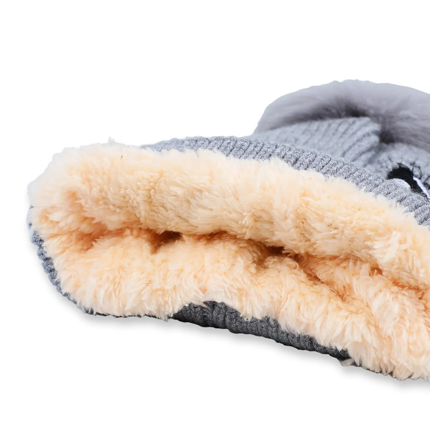 Baby Moo Tweety Eyes Pom Pom Woollen Cap - Grey