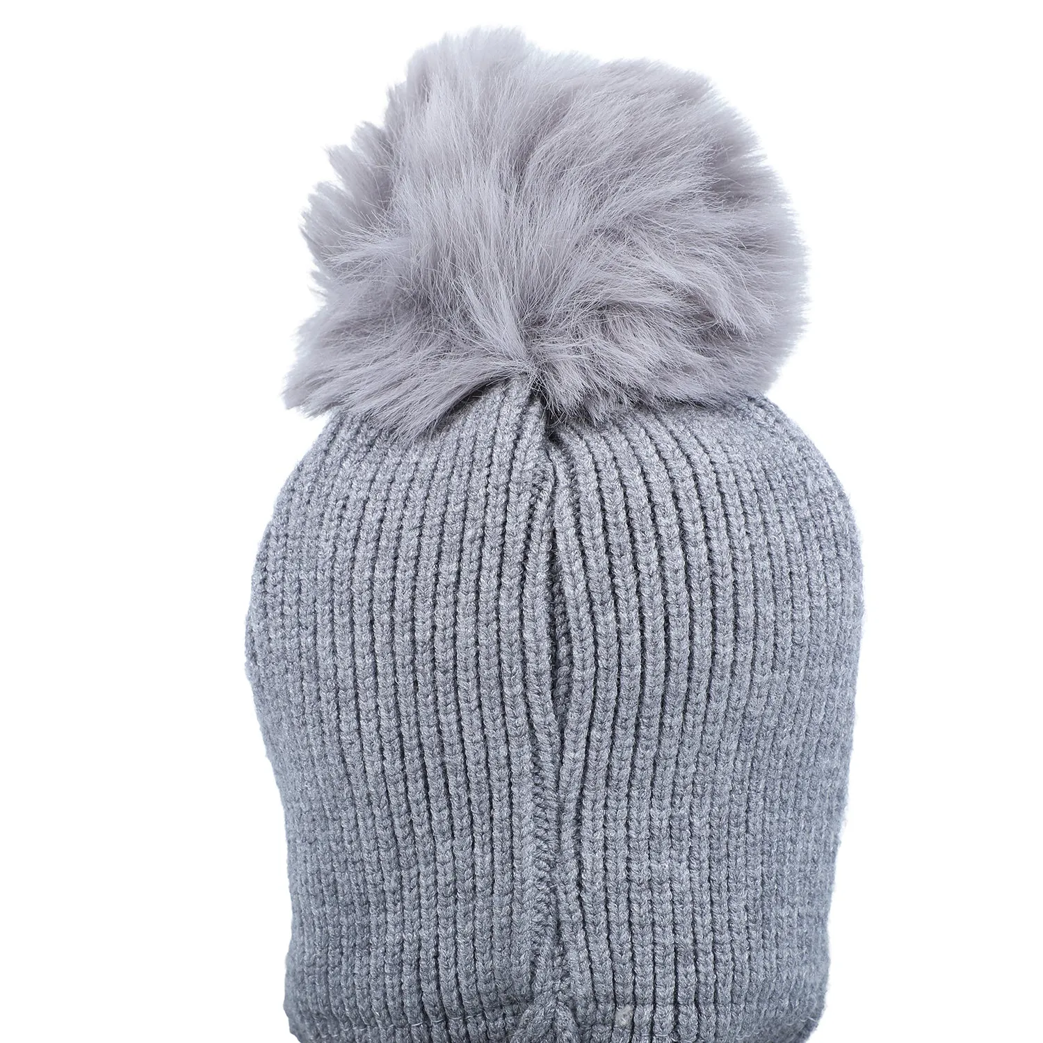 Baby Moo Tweety Eyes Pom Pom Woollen Cap - Grey
