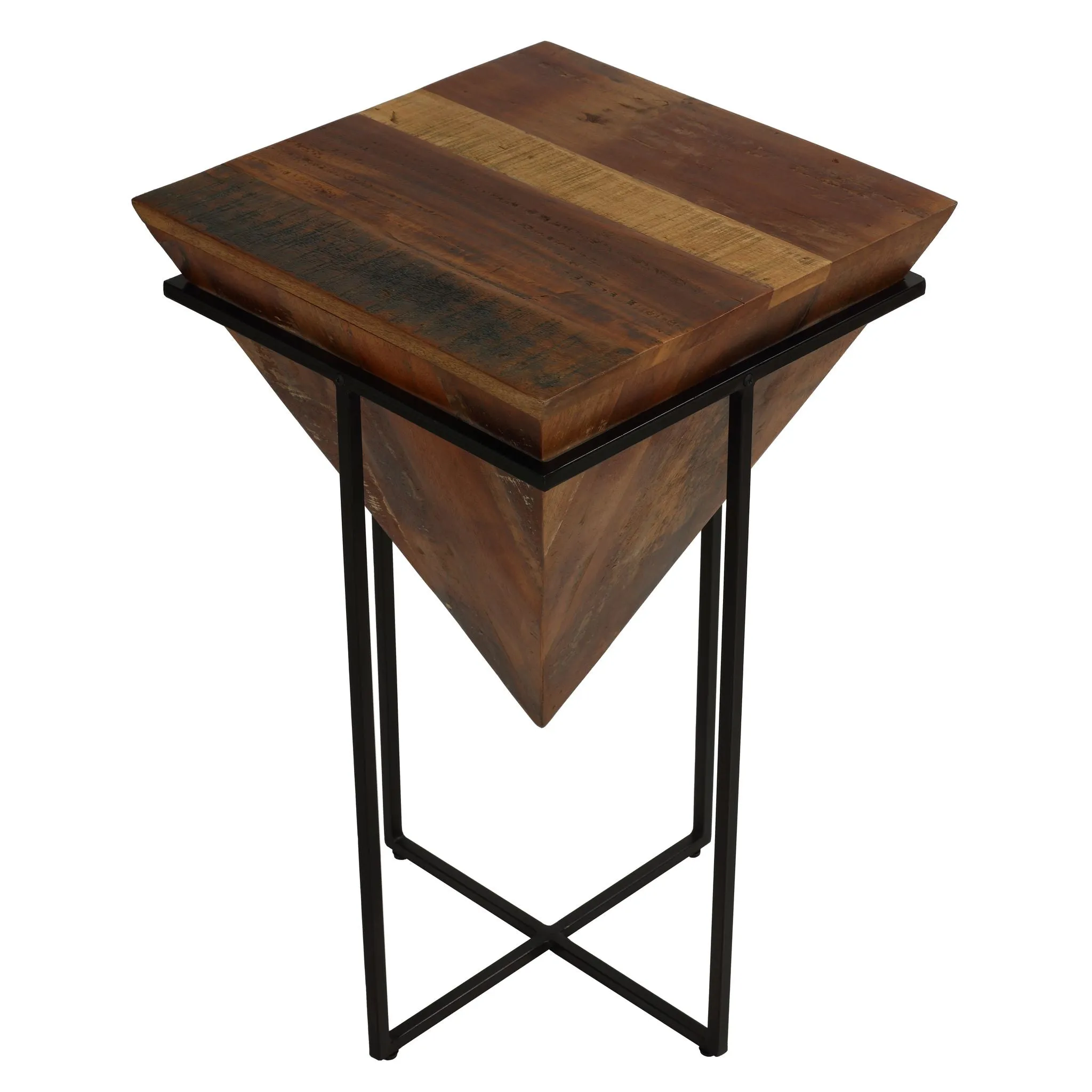 Bare Decor Compass Accent Table in Mango Wood with Metal Base, 16x16x24
