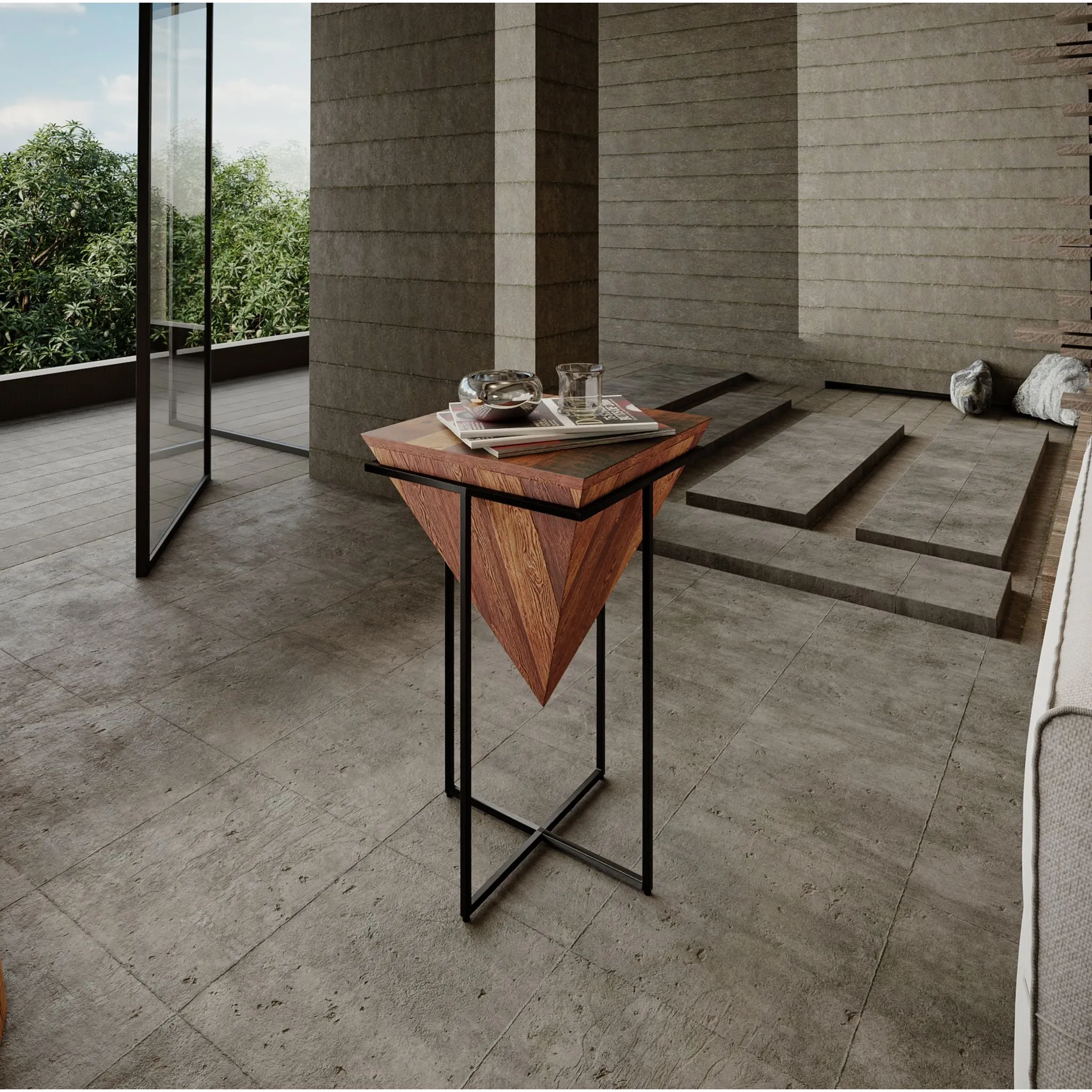 Bare Decor Compass Accent Table in Mango Wood with Metal Base, 16x16x24