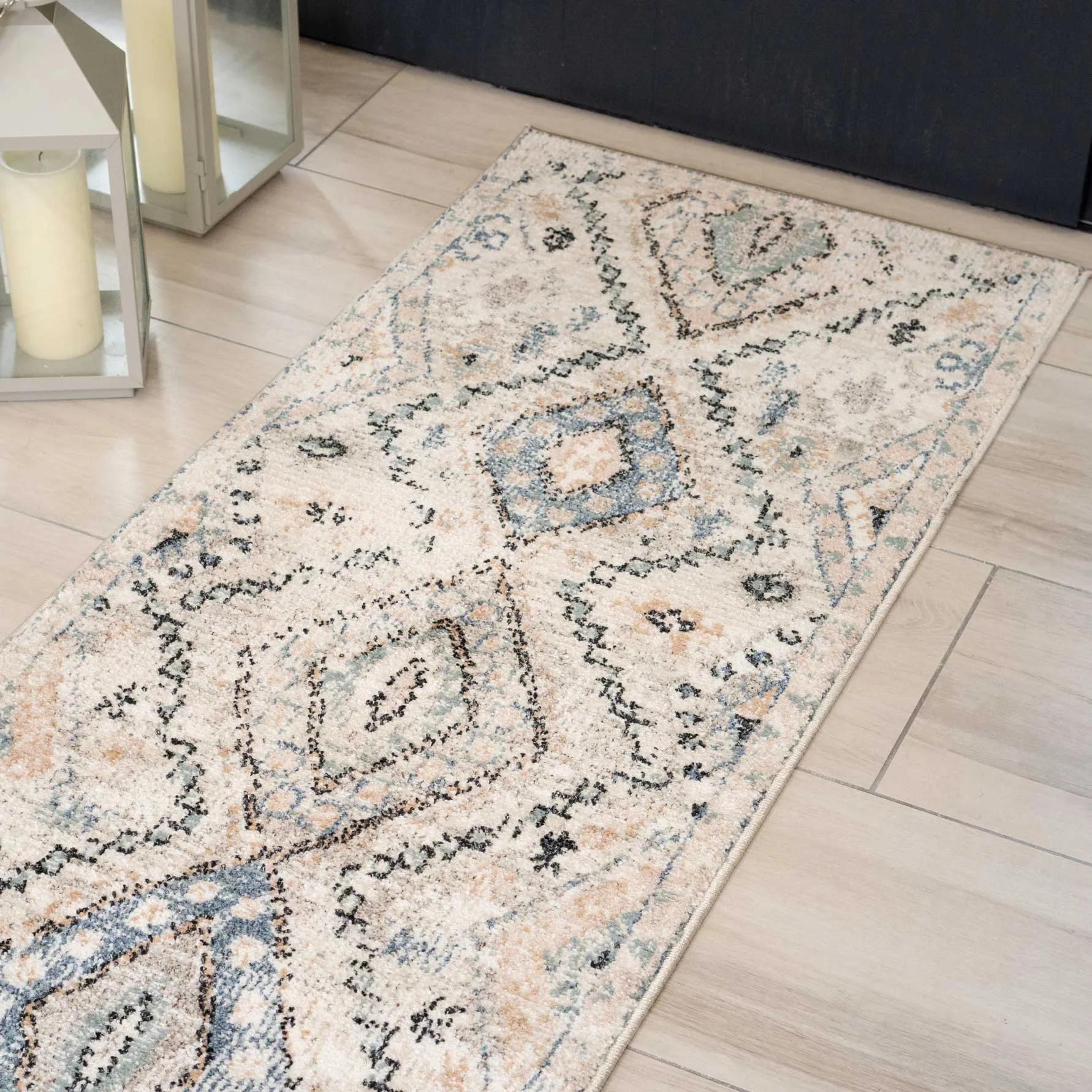 Beige Blue Aztec Stair Carpet