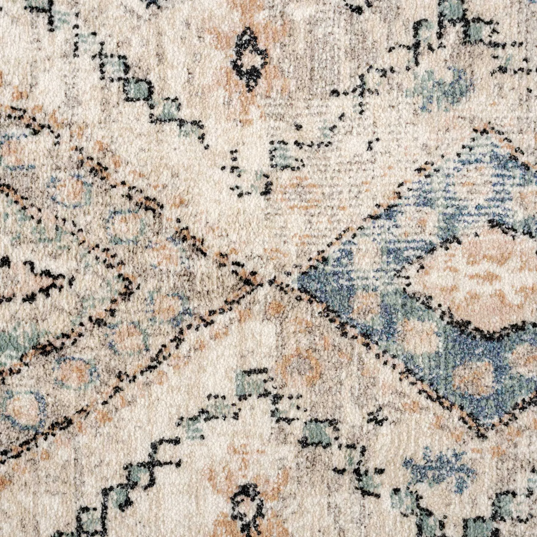 Beige Blue Aztec Stair Carpet