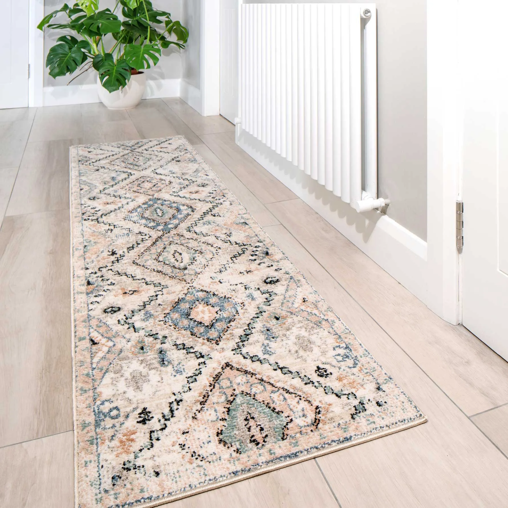 Beige Blue Aztec Stair Carpet
