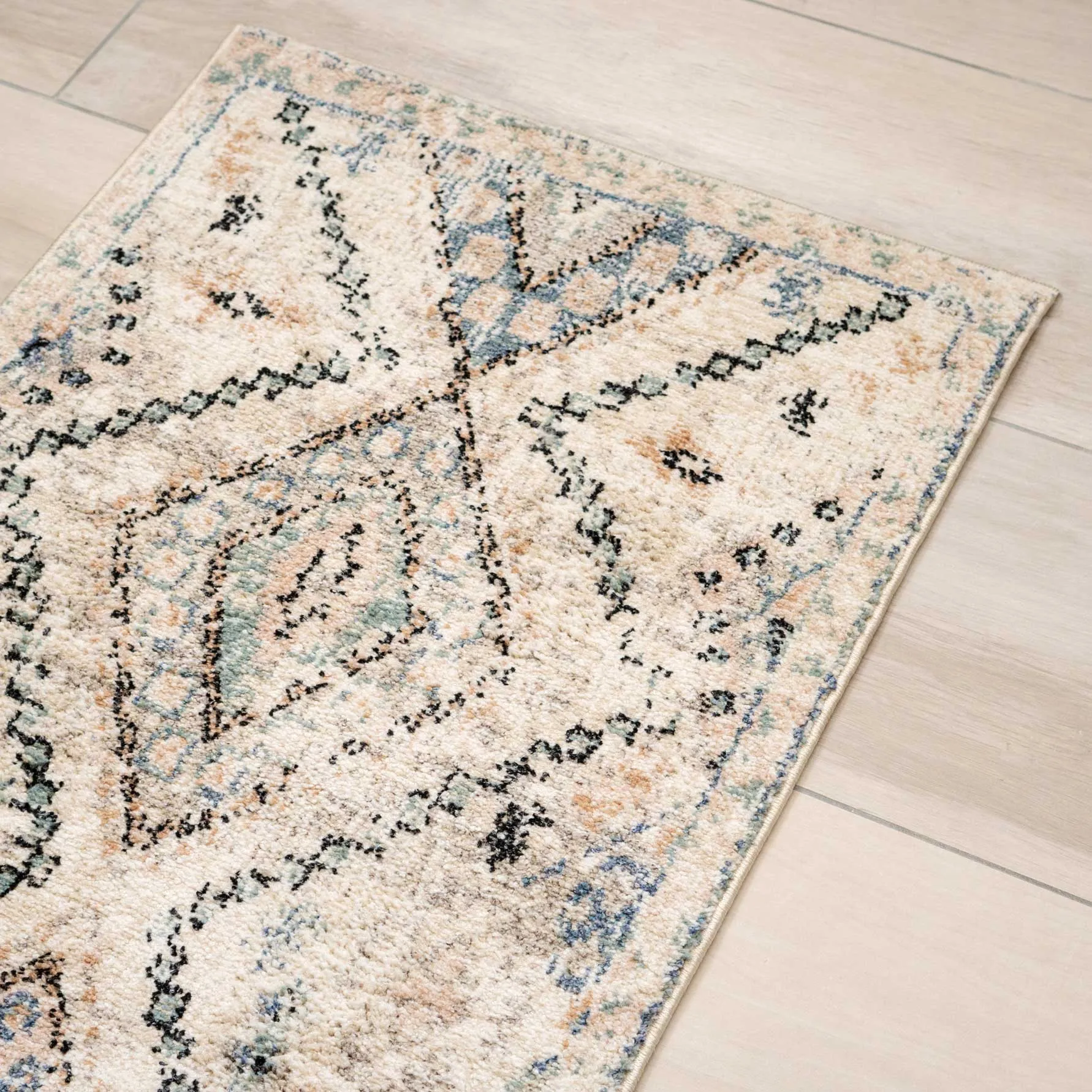 Beige Blue Aztec Stair Carpet