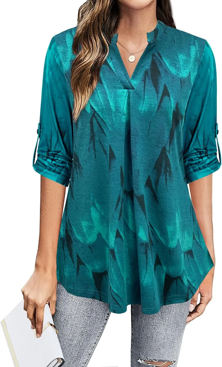 BEPEI Womens Tops Dressy Casual 3/4 Sleeve Blouses V Neck Business Work Shirts
