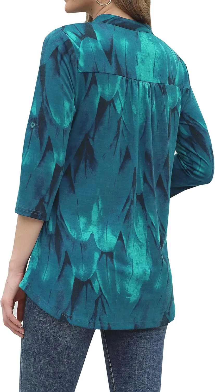BEPEI Womens Tops Dressy Casual 3/4 Sleeve Blouses V Neck Business Work Shirts