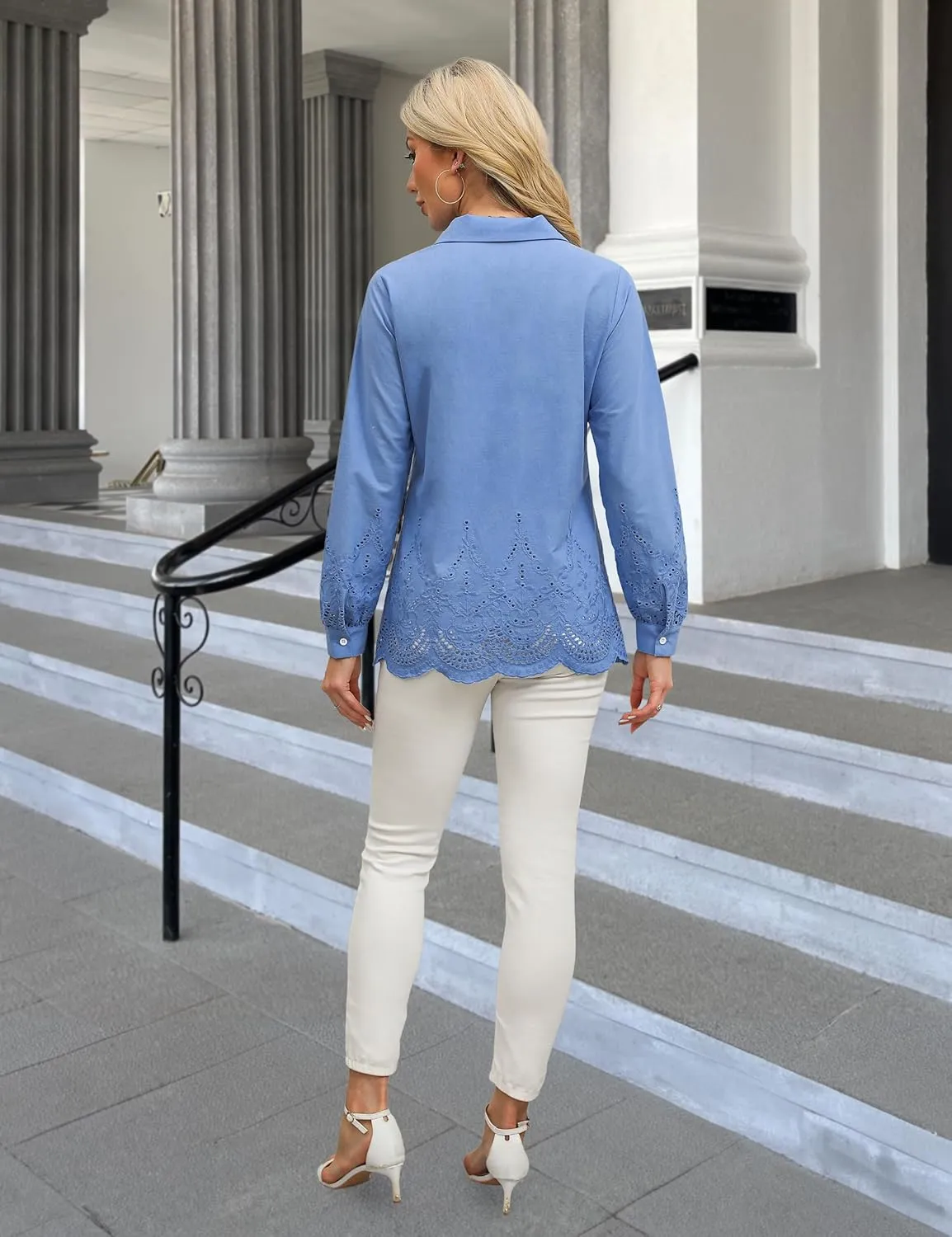 Blooming Jelly Women's Business Casual Tops Button Down Long Sleeve Shirts Collared Embroidered Blouses 2024 Fall Outfits