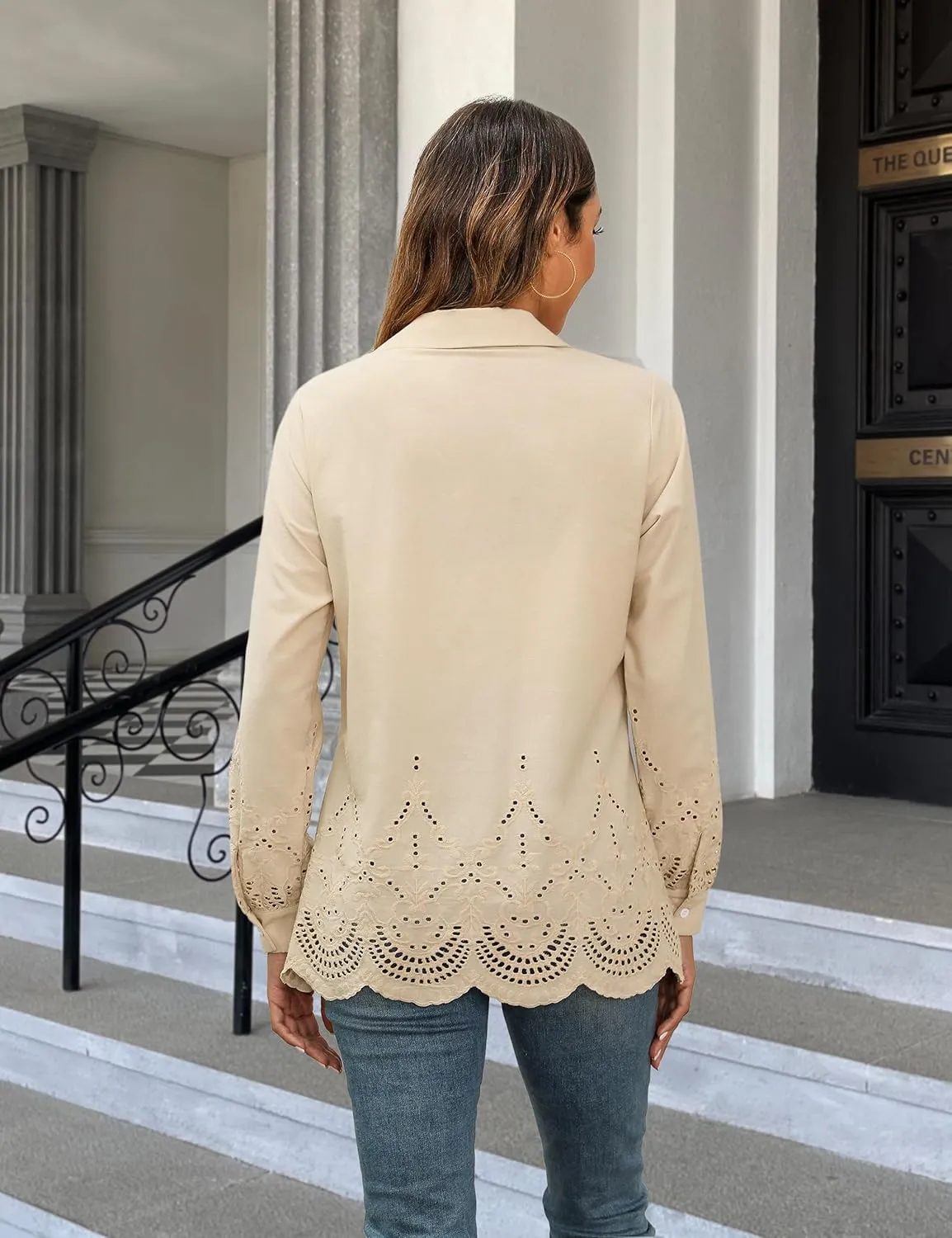 Blooming Jelly Women's Business Casual Tops Button Down Long Sleeve Shirts Collared Embroidered Blouses 2024 Fall Outfits
