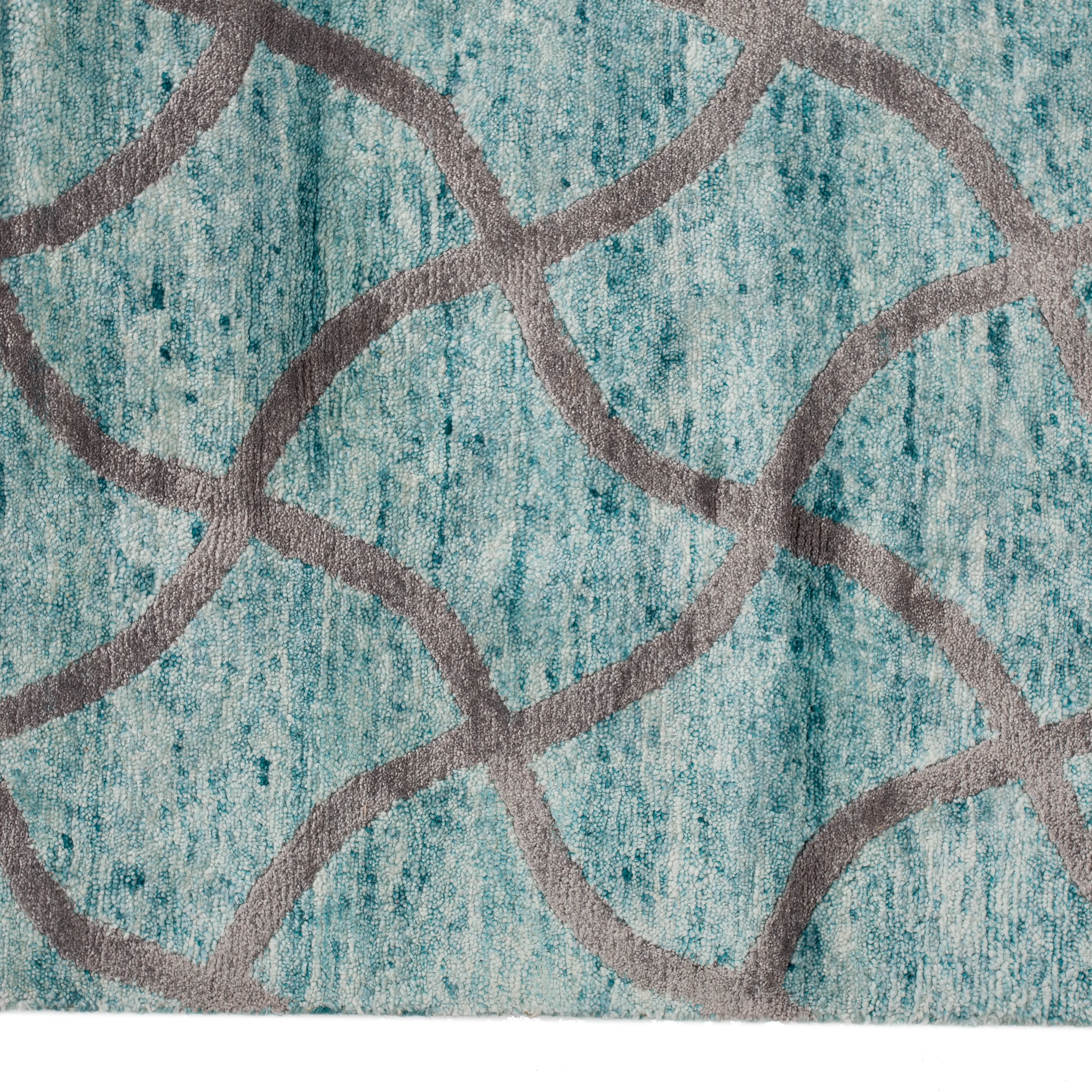Blue Modern Art Silk Cotton Blend Rug - 11'10" x 14'9"