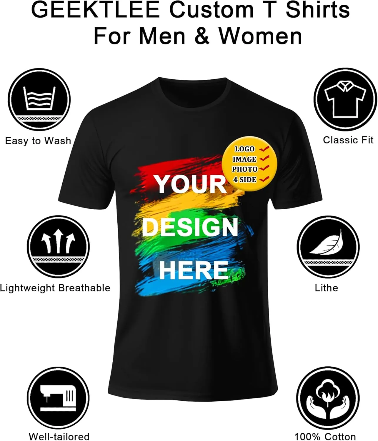 Custom T Shirts Men/Women Design Your Own T Shirt Personalized Your Image Photo/Text Front/Back Tshirts Print