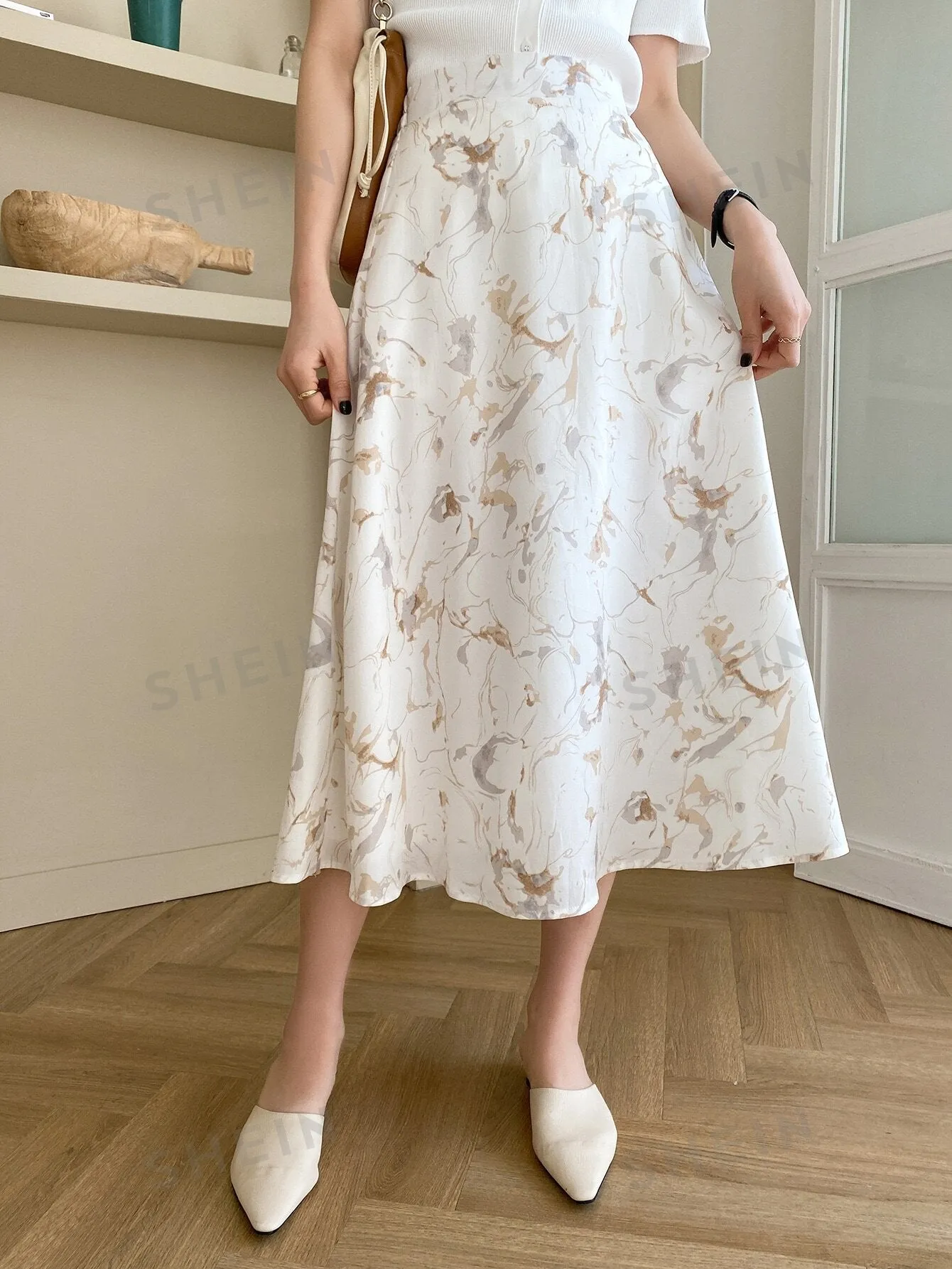 DAZY Allover Print Elastic Waist Skirt