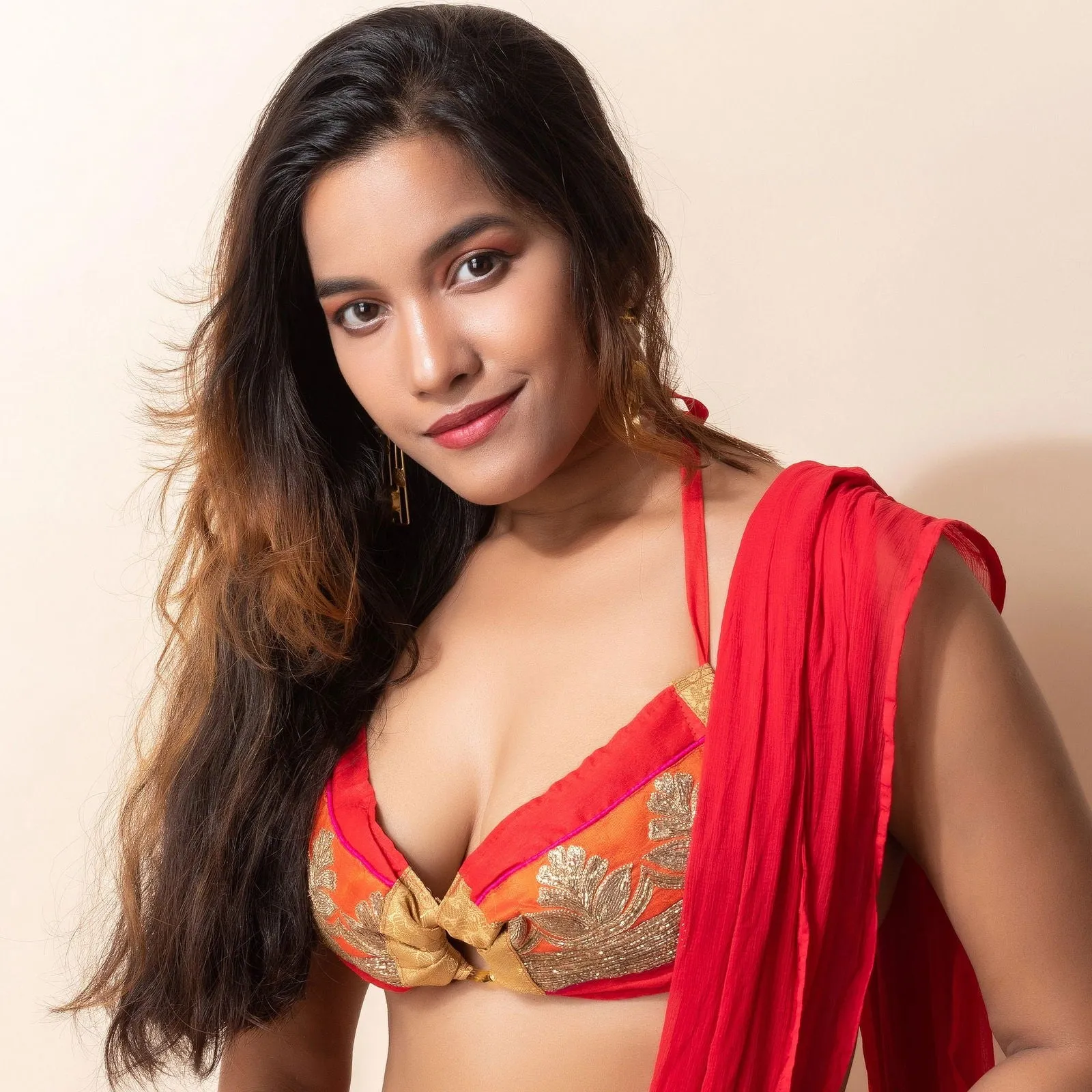 Designer Hand Embroidered Zardousi Work Fabric Backless Halter Neck Bikini Top Blouse - Non Padded