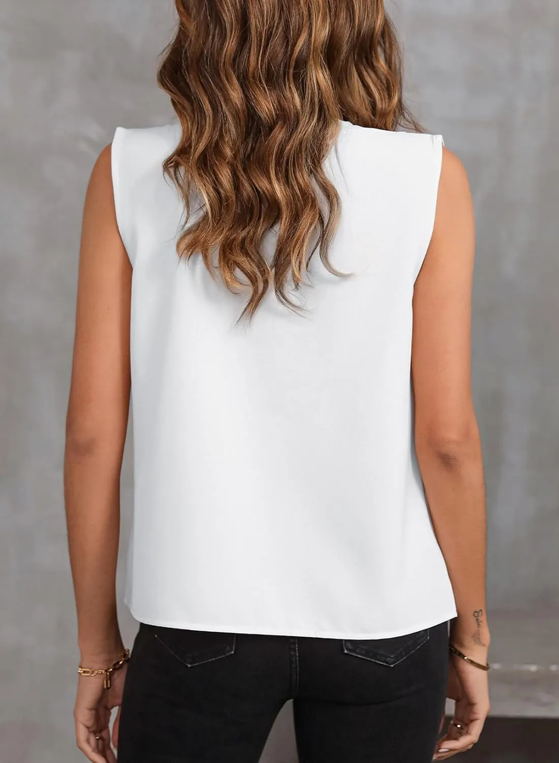 EVALESS Womens Pleated Tank Tops V Neck Casual Sleeveless Blouses Summer Basic Vest Shirt