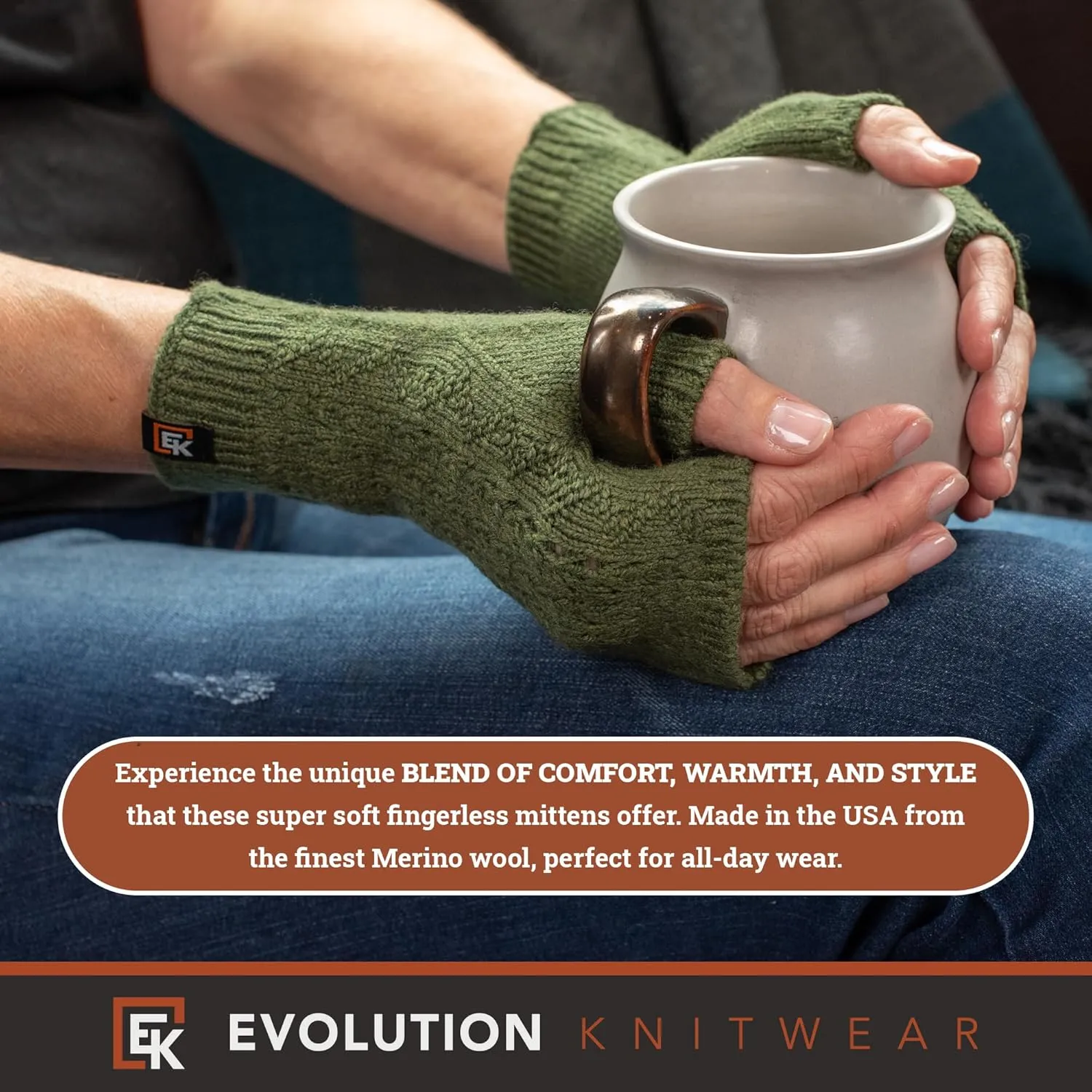 Evolution Knitwear Wool Mesh Knit Fingerless Mittens - Super Soft Merino Wool - Made in the USA