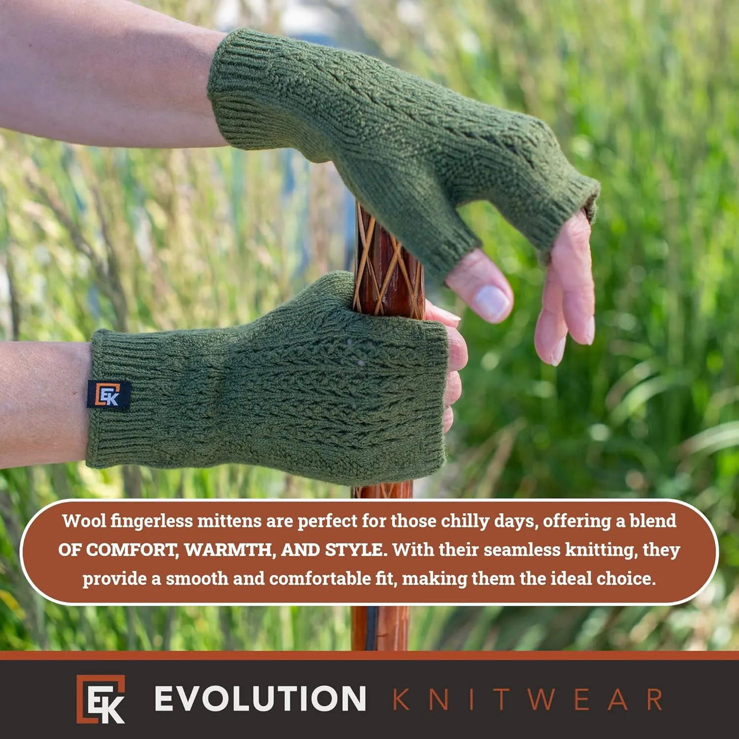 Evolution Knitwear Wool Mesh Knit Fingerless Mittens - Super Soft Merino Wool - Made in the USA