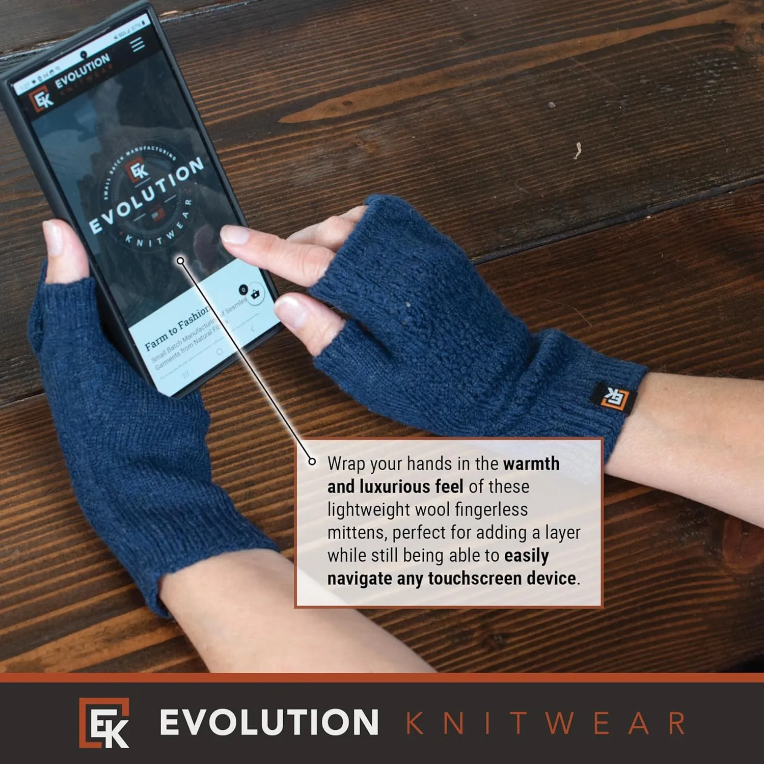 Evolution Knitwear Wool Mesh Knit Fingerless Mittens - Super Soft Merino Wool - Made in the USA