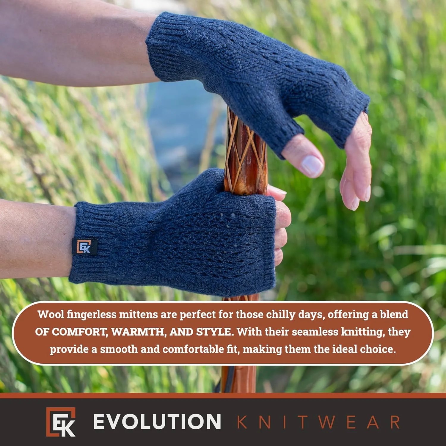 Evolution Knitwear Wool Mesh Knit Fingerless Mittens - Super Soft Merino Wool - Made in the USA