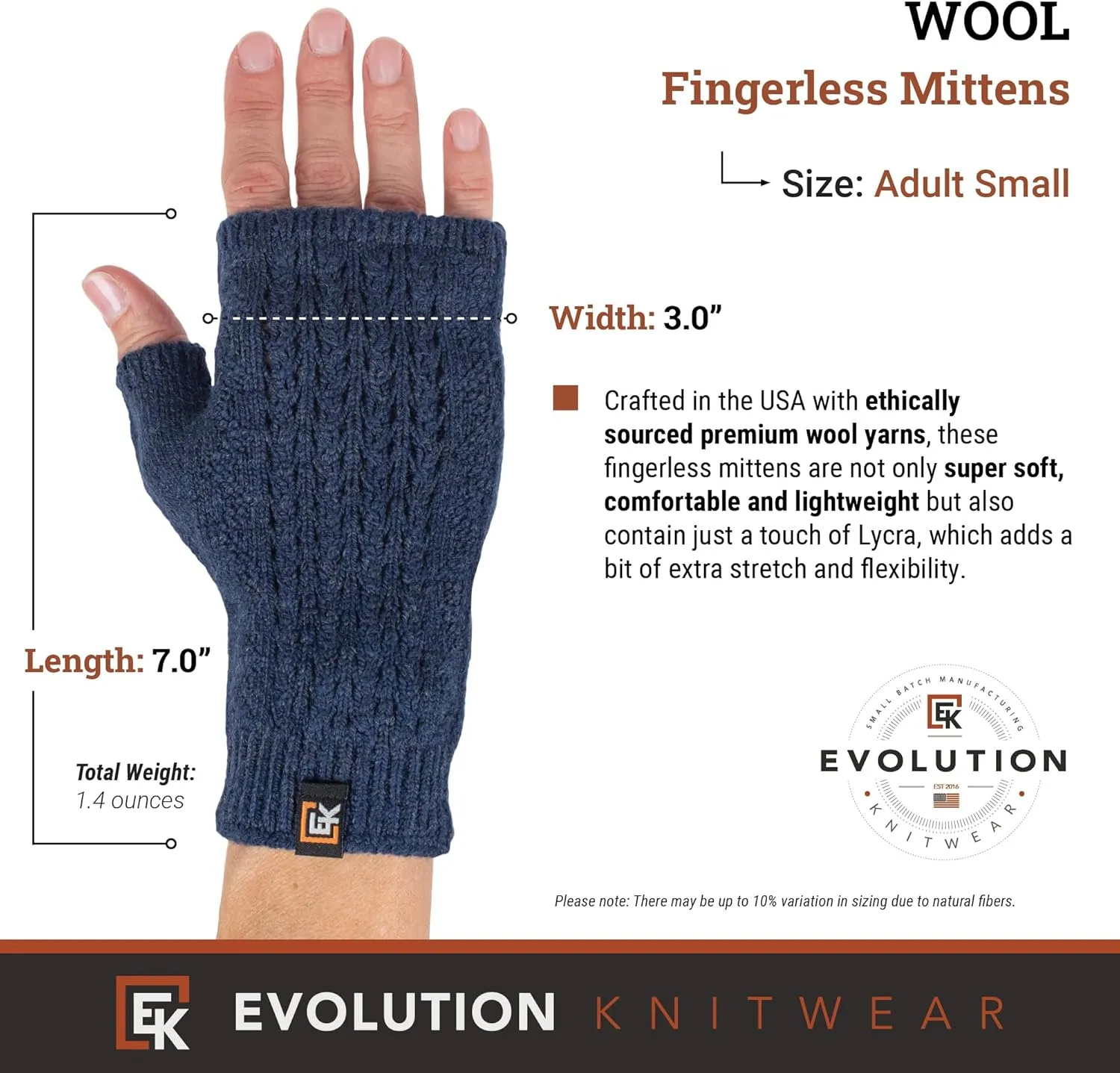 Evolution Knitwear Wool Mesh Knit Fingerless Mittens - Super Soft Merino Wool - Made in the USA