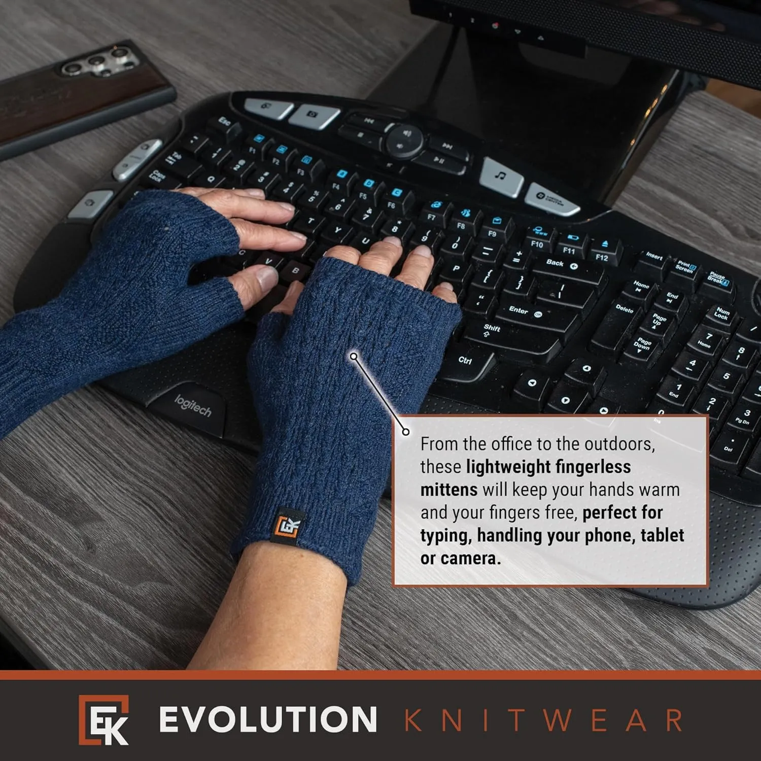 Evolution Knitwear Wool Mesh Knit Fingerless Mittens - Super Soft Merino Wool - Made in the USA