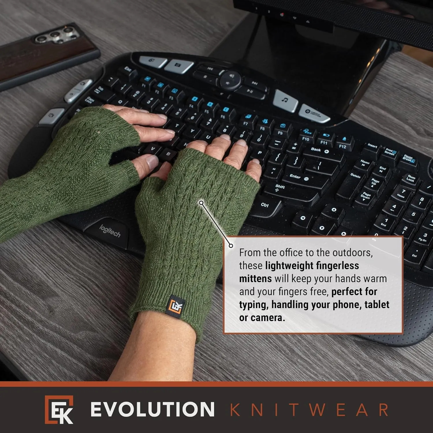 Evolution Knitwear Wool Mesh Knit Fingerless Mittens - Super Soft Merino Wool - Made in the USA