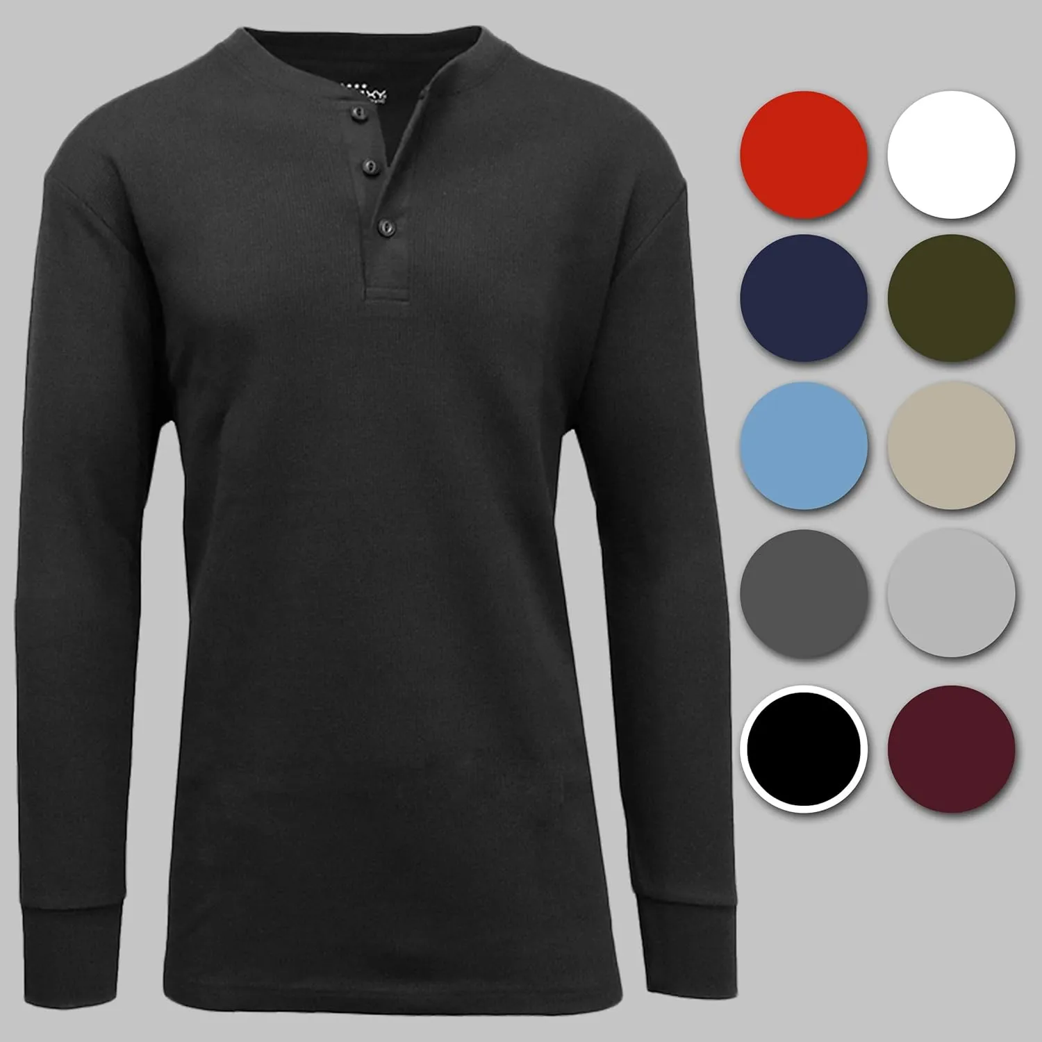 Galaxy by Harvic Mens Waffle-Knit Thermal Henley Tees