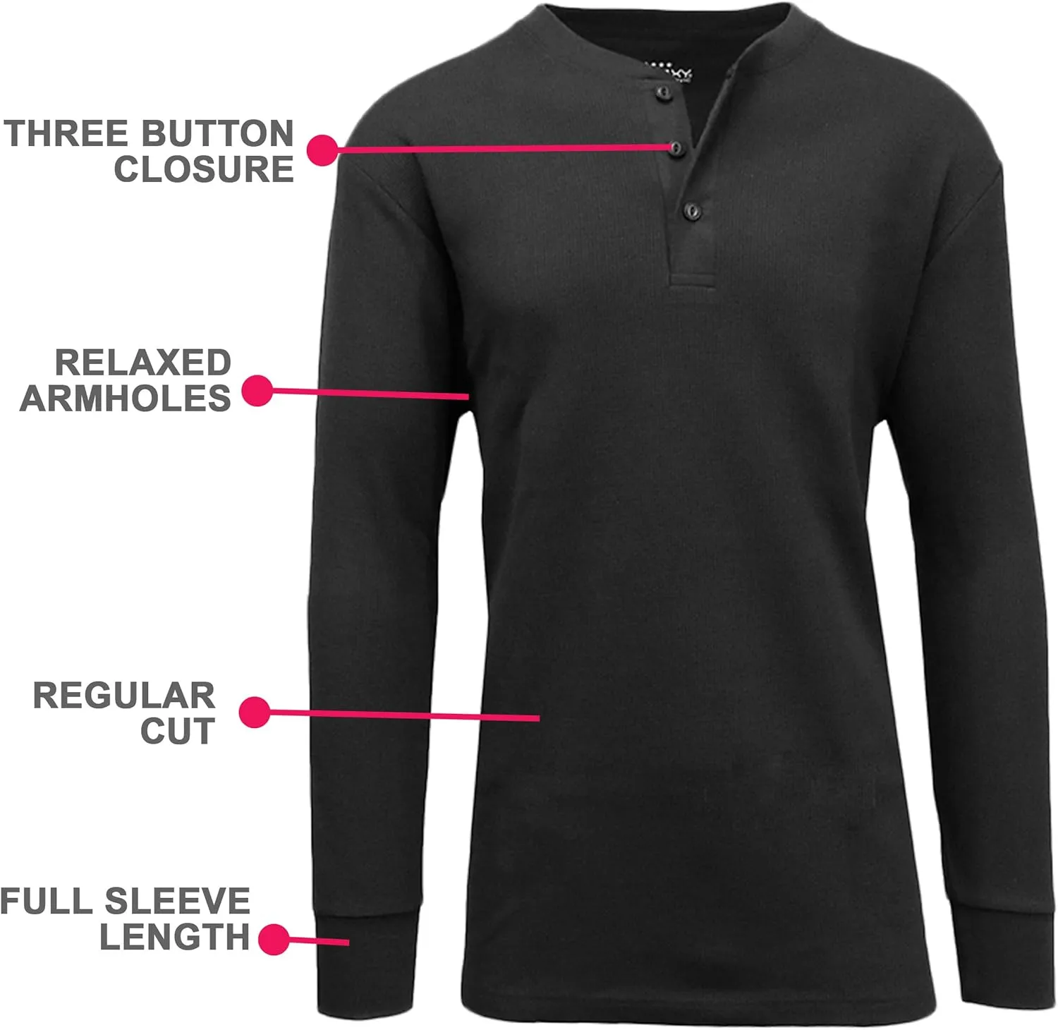 Galaxy by Harvic Mens Waffle-Knit Thermal Henley Tees