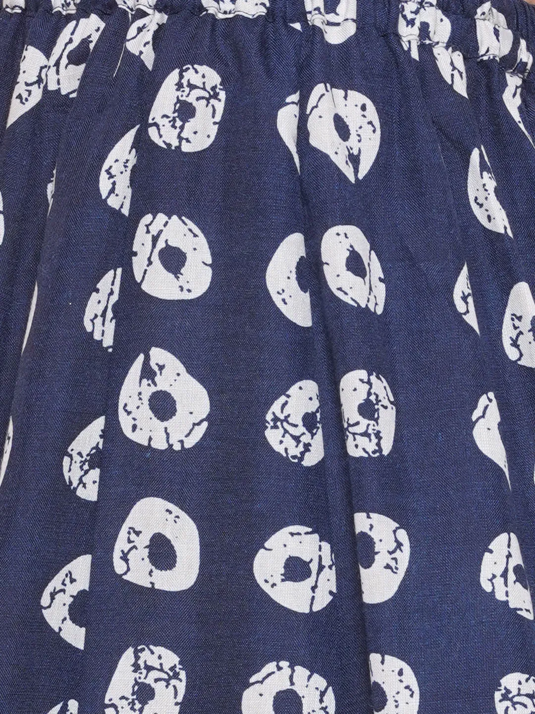 Girls Navy Blue Bandhani Printed Lace Work Lehenga Choli.