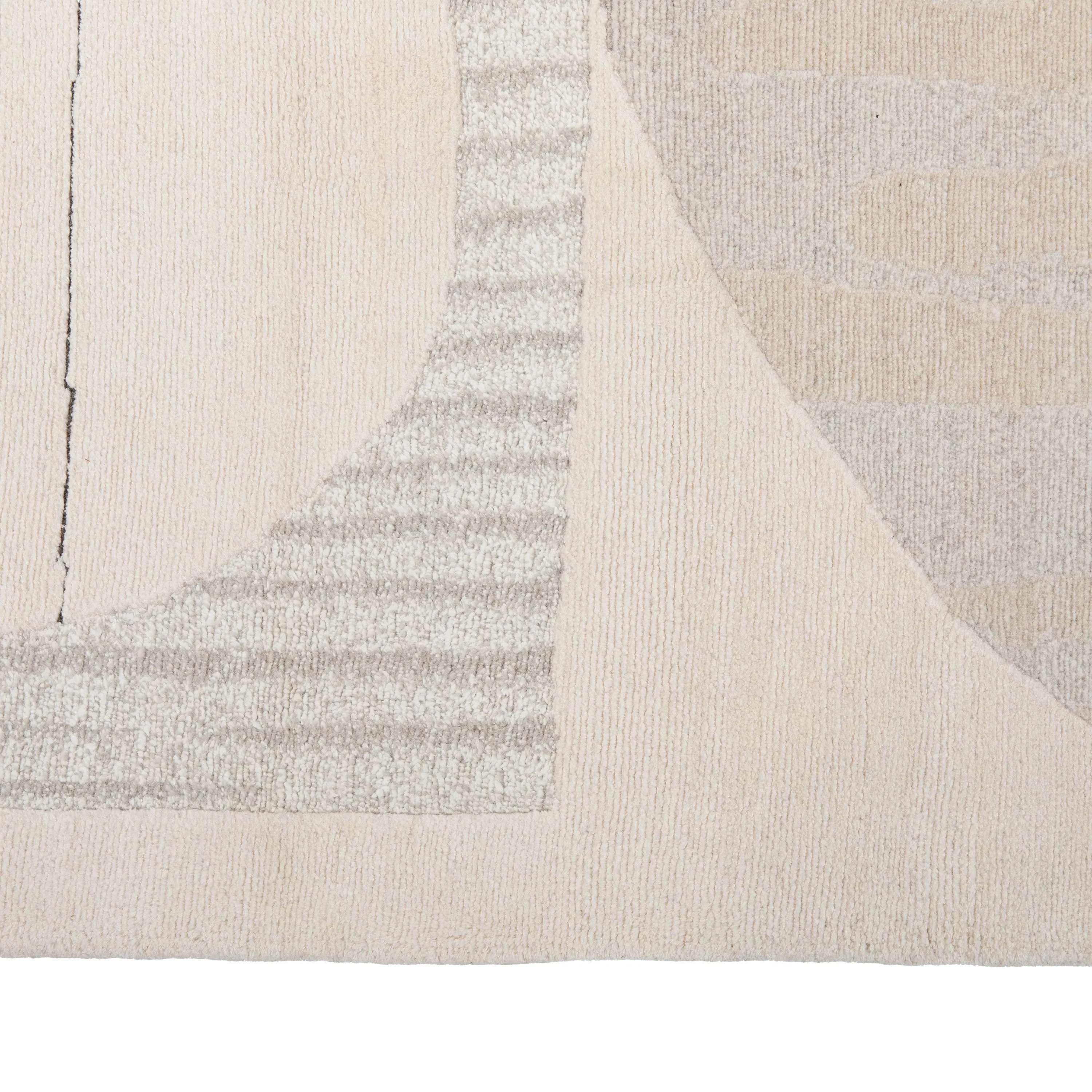Grey & Cream Contemporary Tibetan Wool Silk Blend Runner - 2'9" x 12'