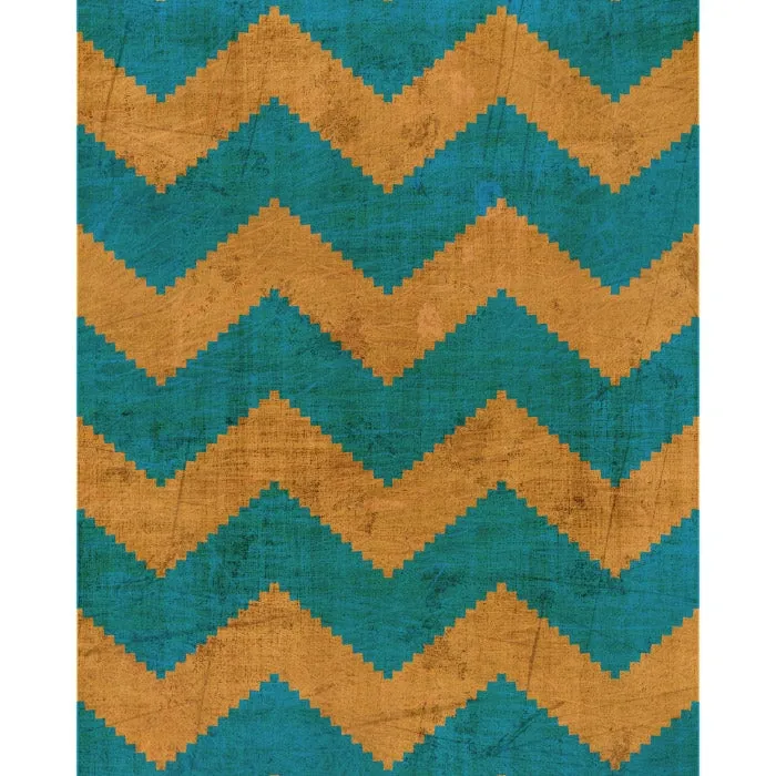 Grunge Orange & Teal Chevron Printed Backdrop