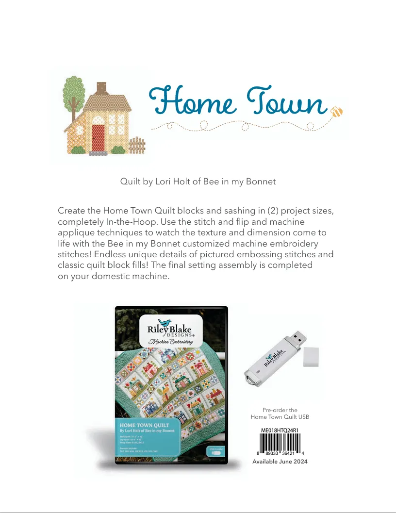 Home Town Quilt Projects Machine Embroidery USB by Lori Holt | Riley Blake Designs
