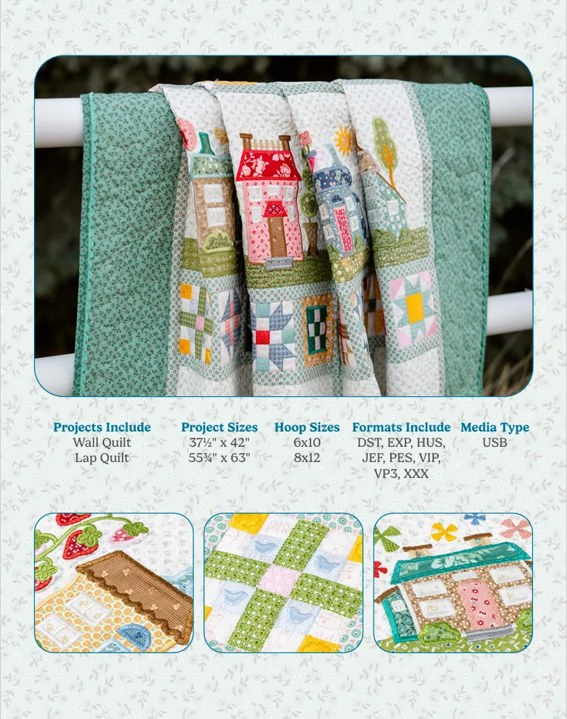 Home Town Quilt Projects Machine Embroidery USB by Lori Holt | Riley Blake Designs