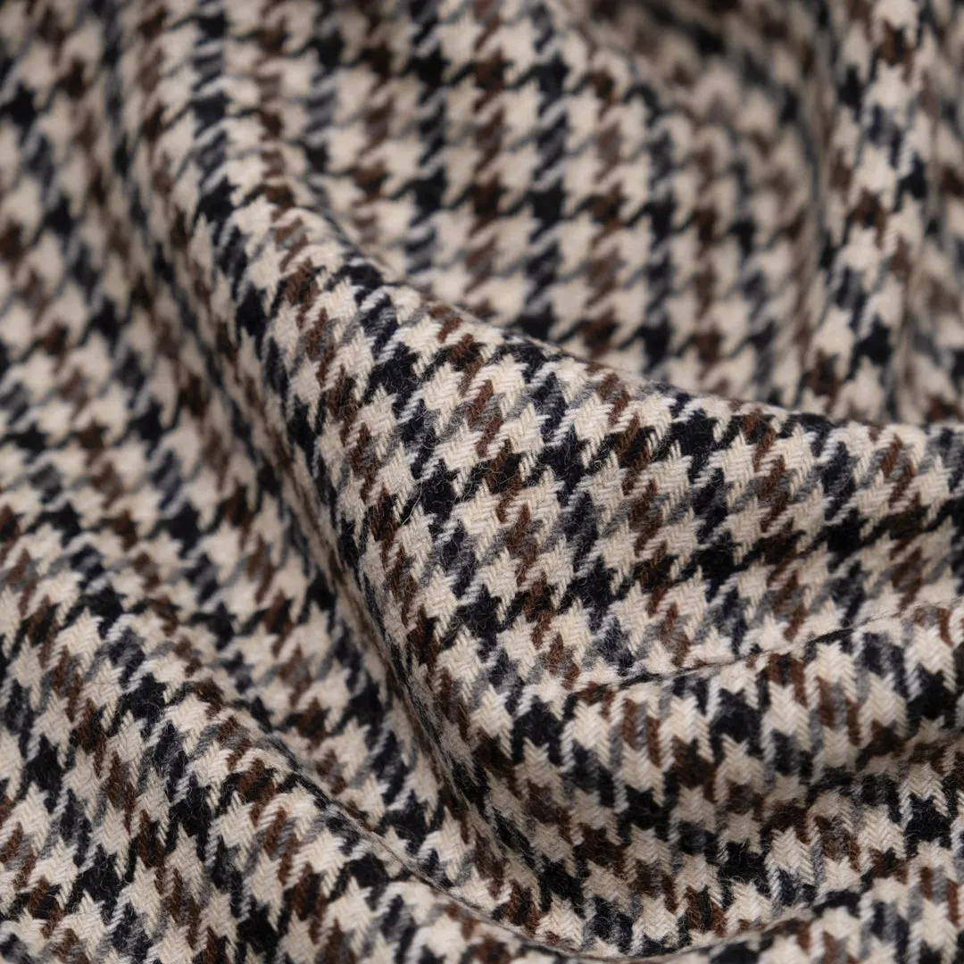 Houndstooth Wool Poly Suiting - Ivory/Chocolate/Charcoal