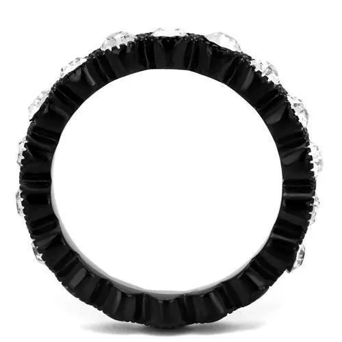 IP Black(Ion Plating) Stainless Steel Ring with Top Grade Crystal in Clear for Women Style TK2207