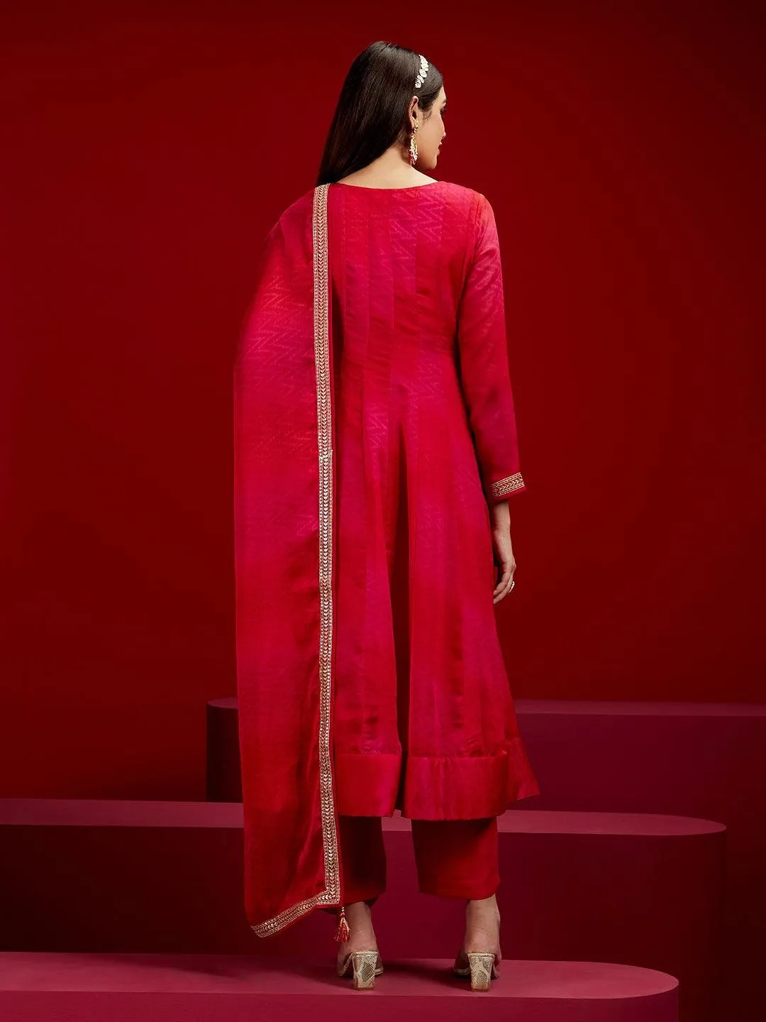 Jashvi Art Pink Yoke Design Chiffon Anarkali Suit With Dupatta