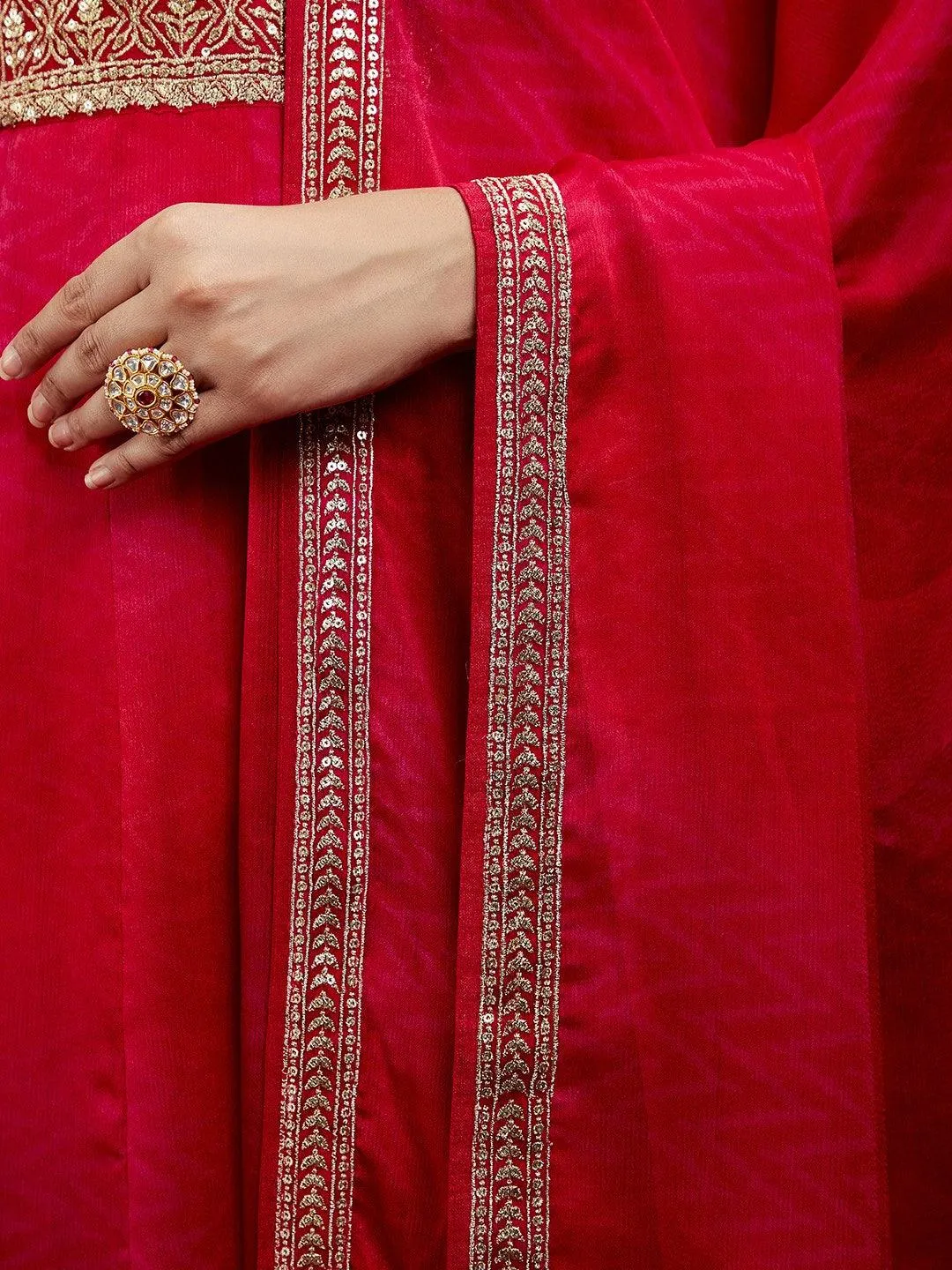 Jashvi Art Pink Yoke Design Chiffon Anarkali Suit With Dupatta